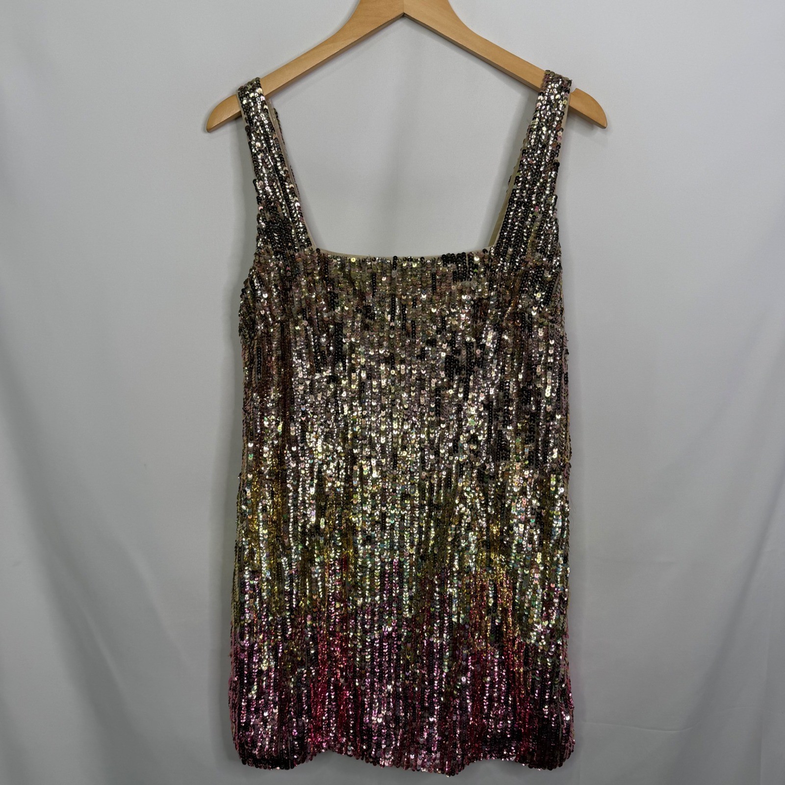 Anthropologie Let Me Be Sequin Ombre Mini Dress Pink Combo XS New