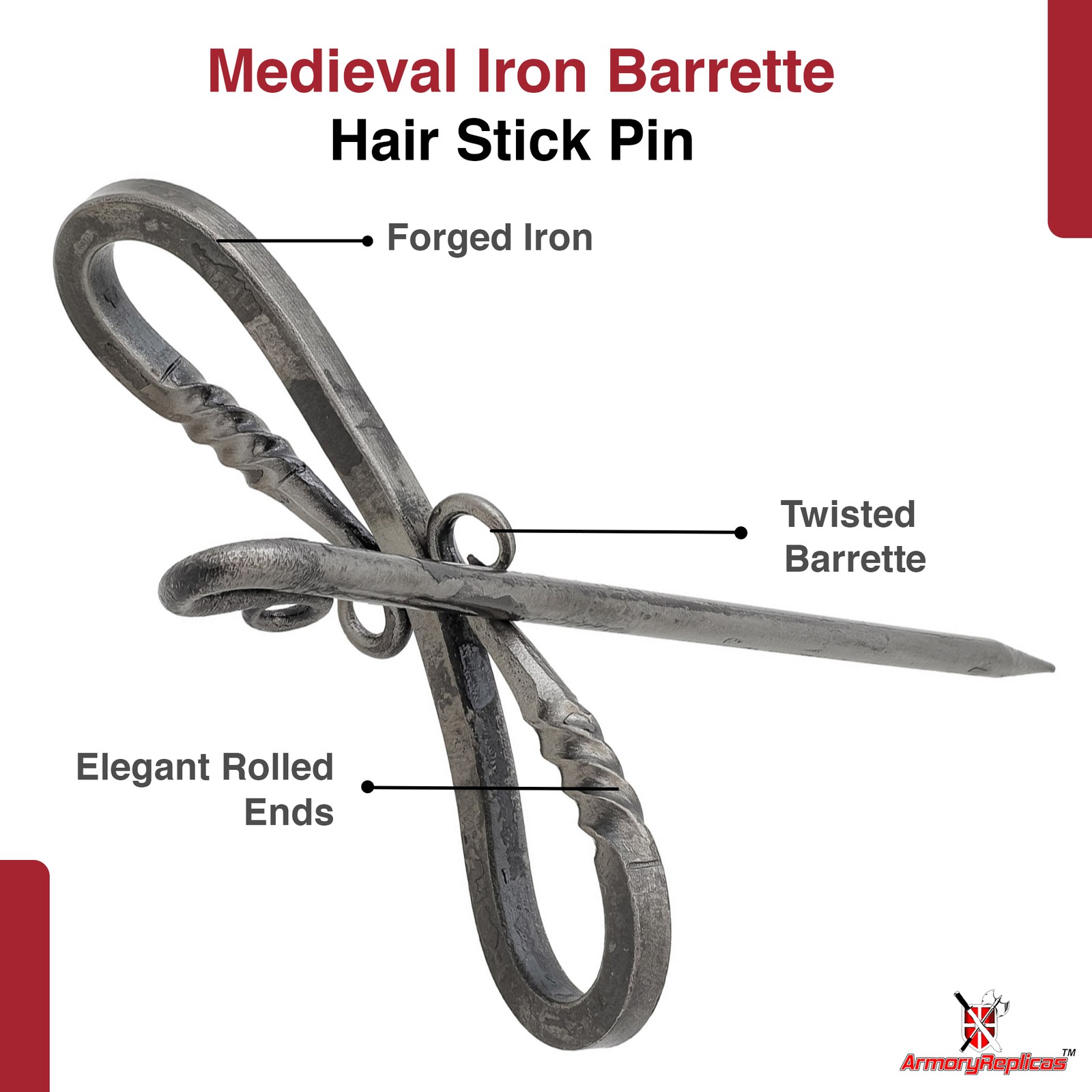 Medieval Inspired Gifts for Her Forged Iron Accessory Barrette Hair Stick Pin