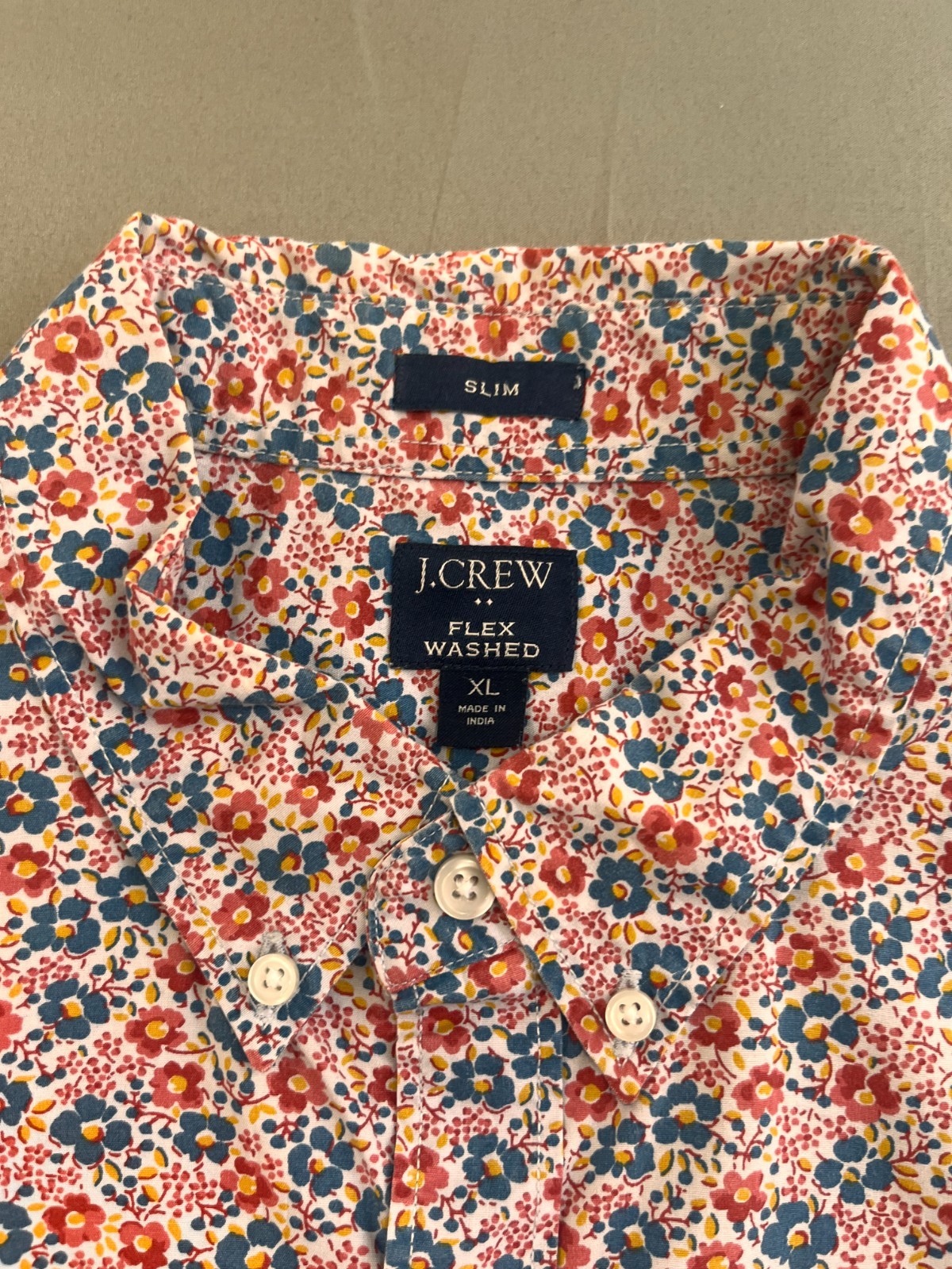 J. Crew Slim Flex Washed Flower Print Mens Button Up Size XL