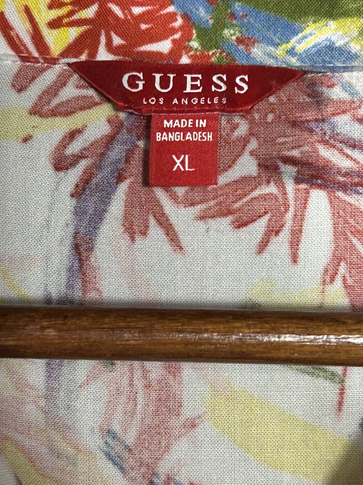 Guess Los Angeles Men’s Camp Collar Tropical Print Shirt XL Y2K Silky Button Up