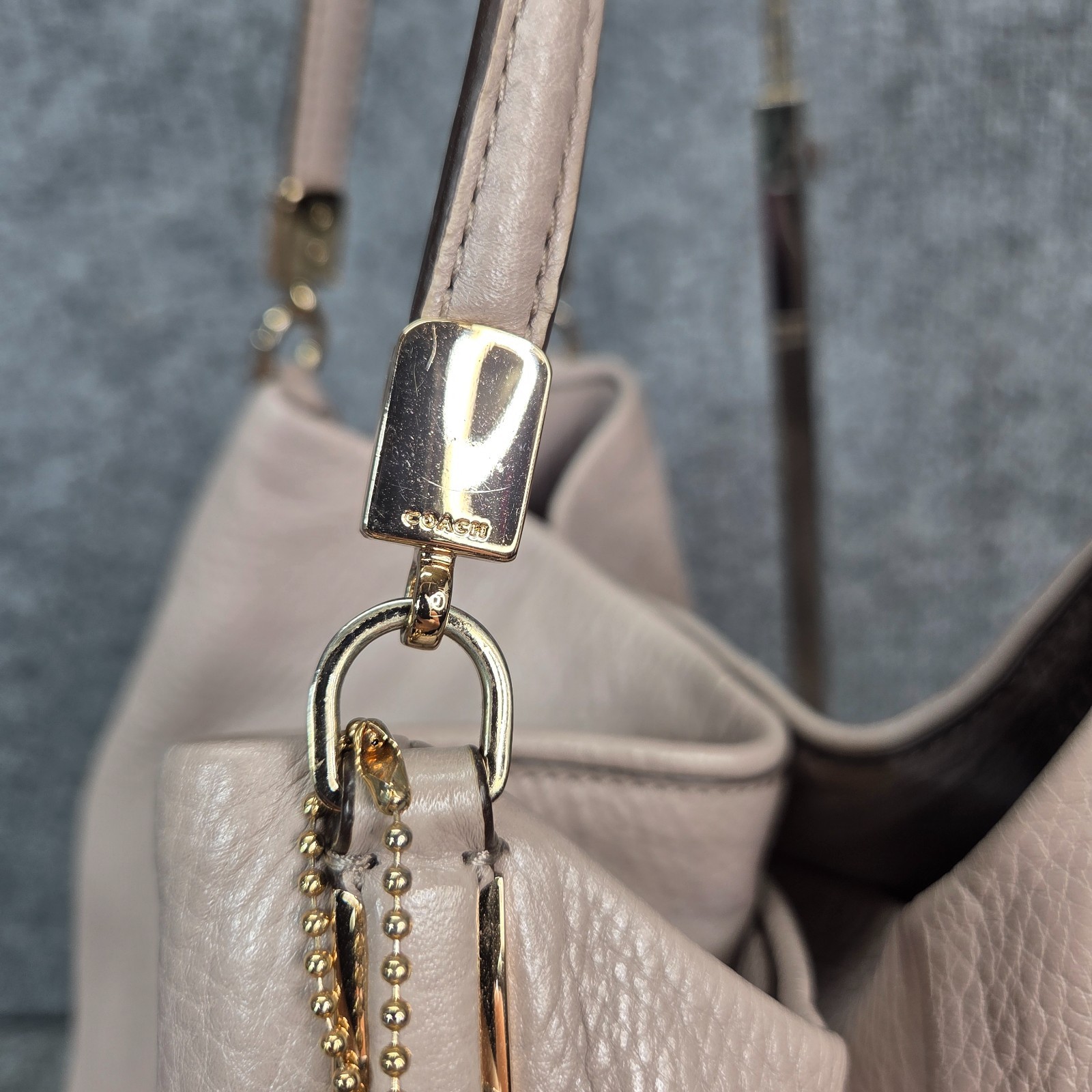 Coach Bag 26224 Madison Pebbled Leather Phoebe Shoulder Bag Taupe Preowned Clean