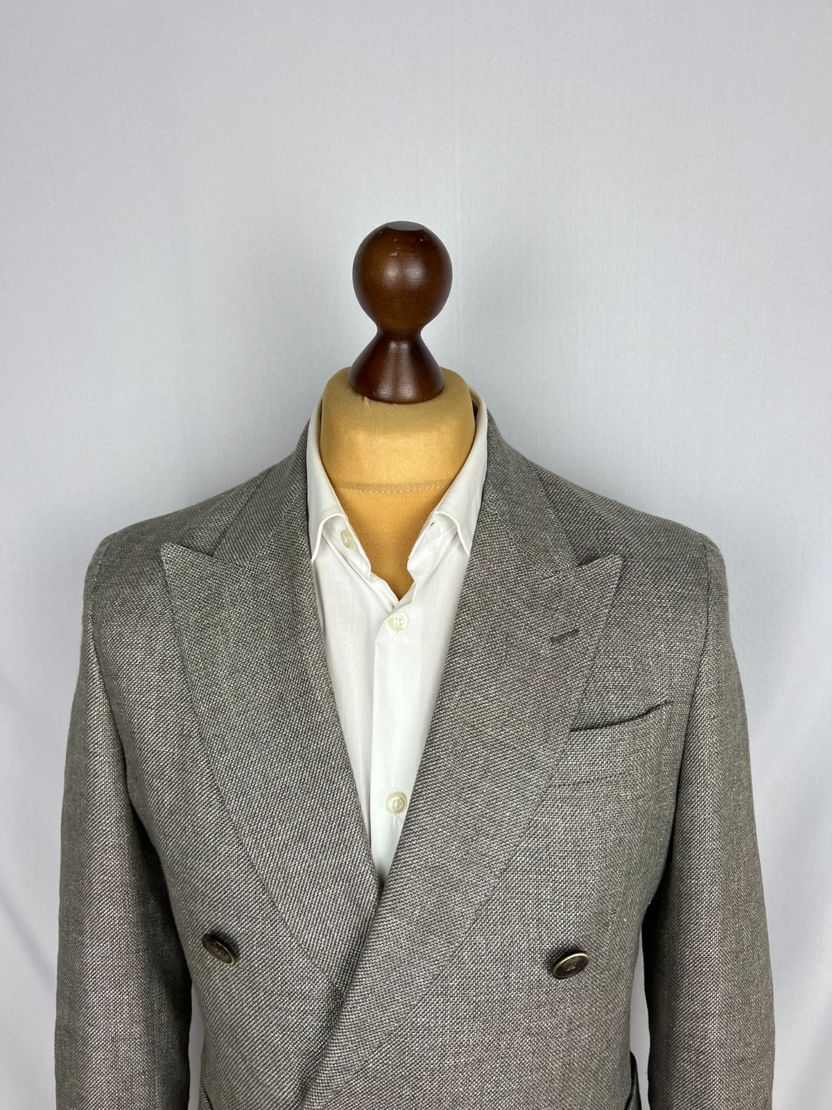 HACKETT Mayfair Solid Gray-Beige Double-Breasted LinenWool Sport Coat 38US48IT