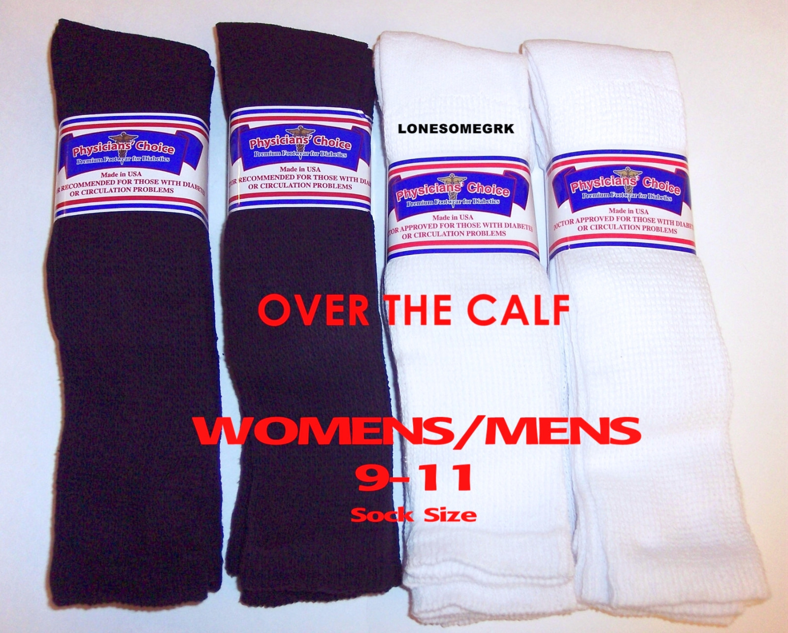 6 Pair Womens Physicians Choice OVER THE CALF / KNEE Diabetic Socks USA Made