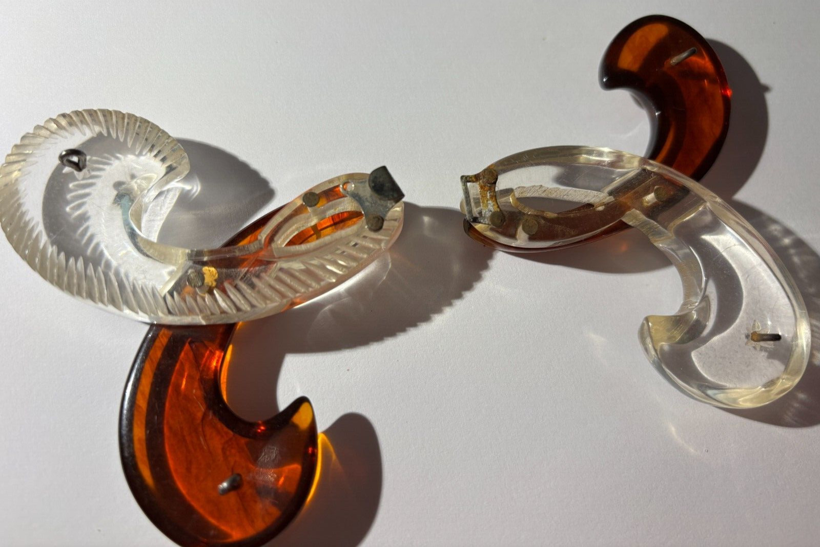 Vtg Antique LUCITE CLEAR AMBER Fleur De Lis BUCKLE TORTOISE SHELL Belt COLLAR