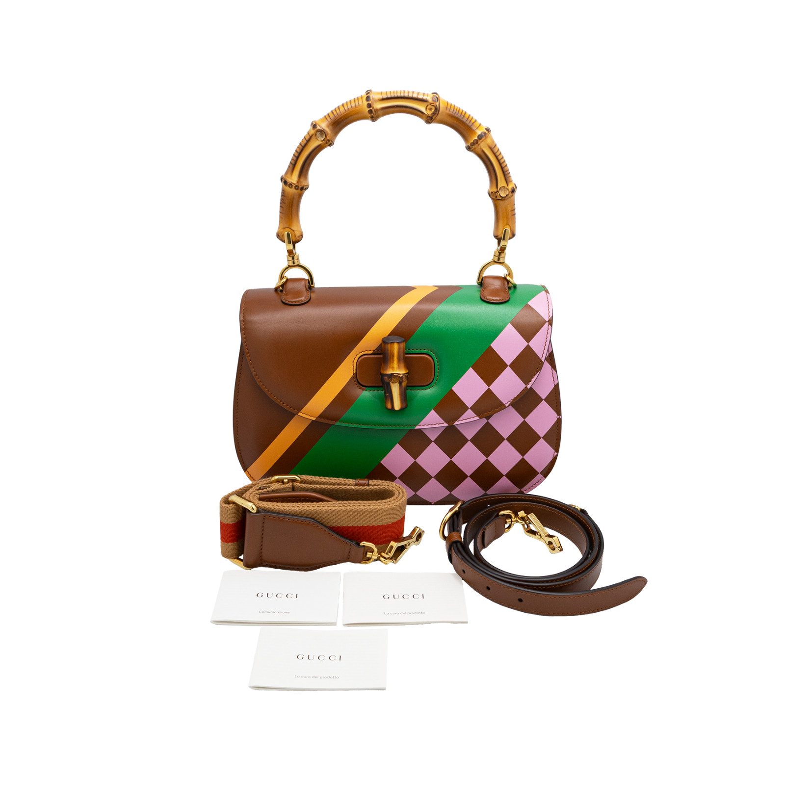 Gucci Bamboo 1947 Limited Edition Geometric Print Leather Medium Top Handle Bag