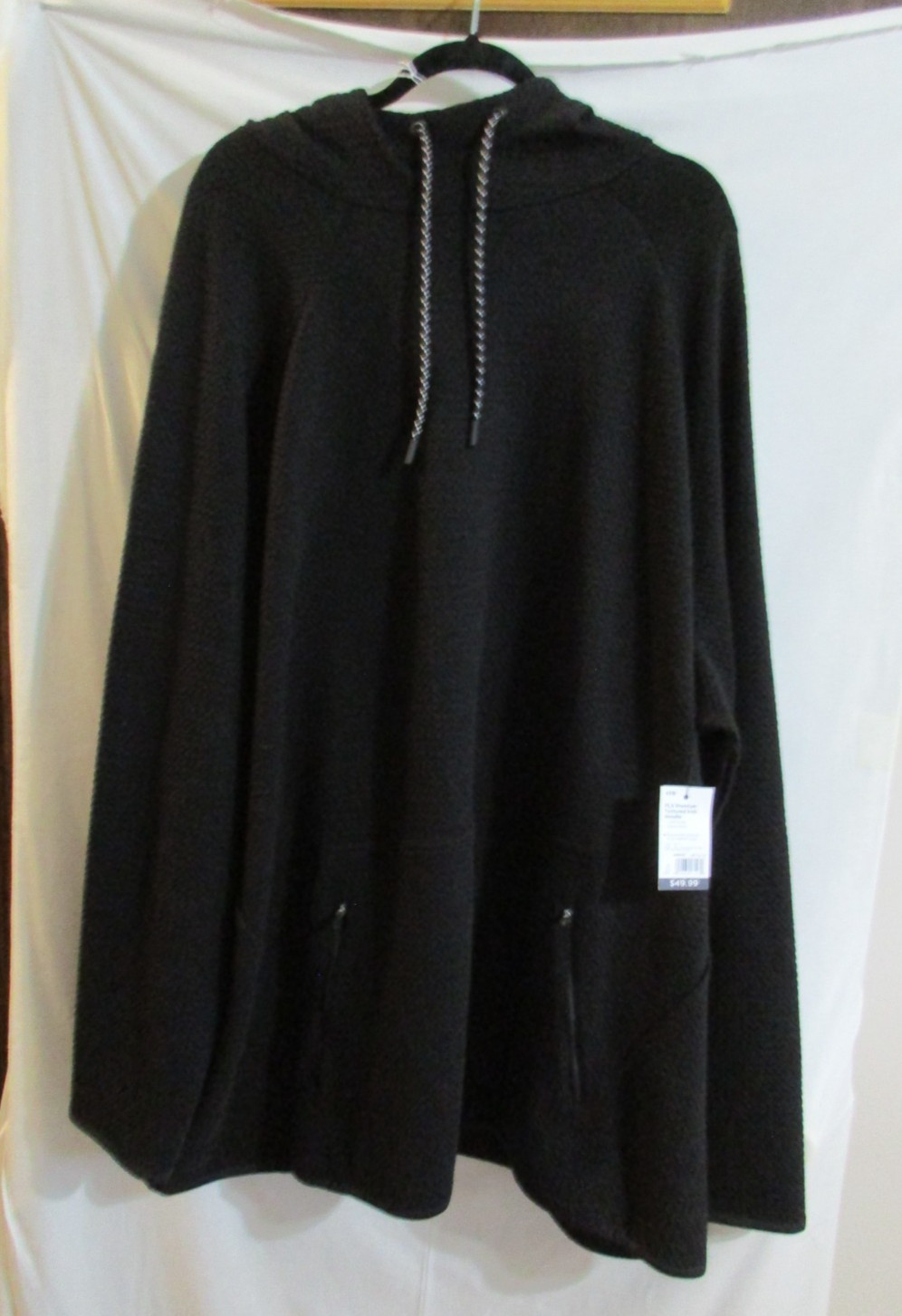 KOHL’S WOMENS PLUS SIZE 4XB BLACK TEXTURED KNIT PULLOVER JACKET WITH HOOD.