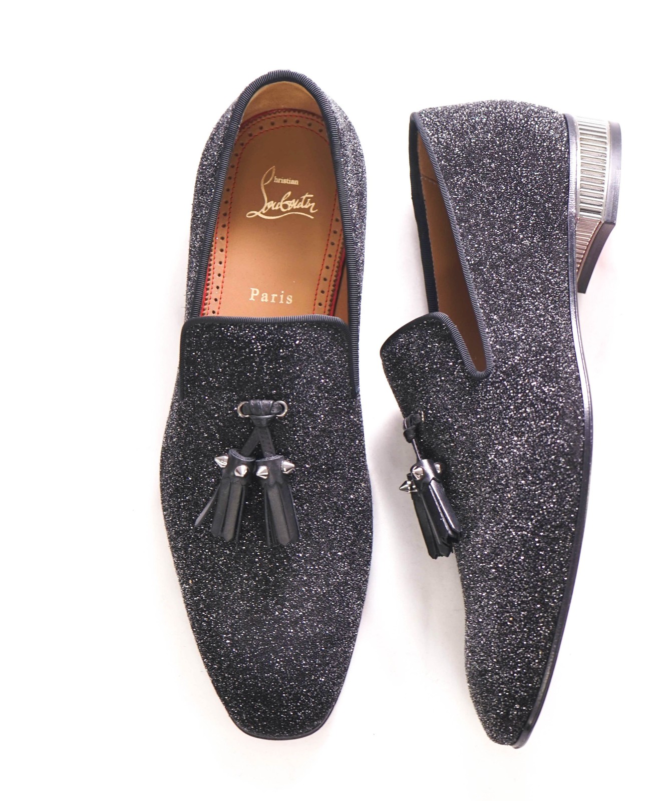 $1,250 LOUBOUTIN – * Colonnaki* Glitter Spiked Tassel Loafers – 9 US (42)