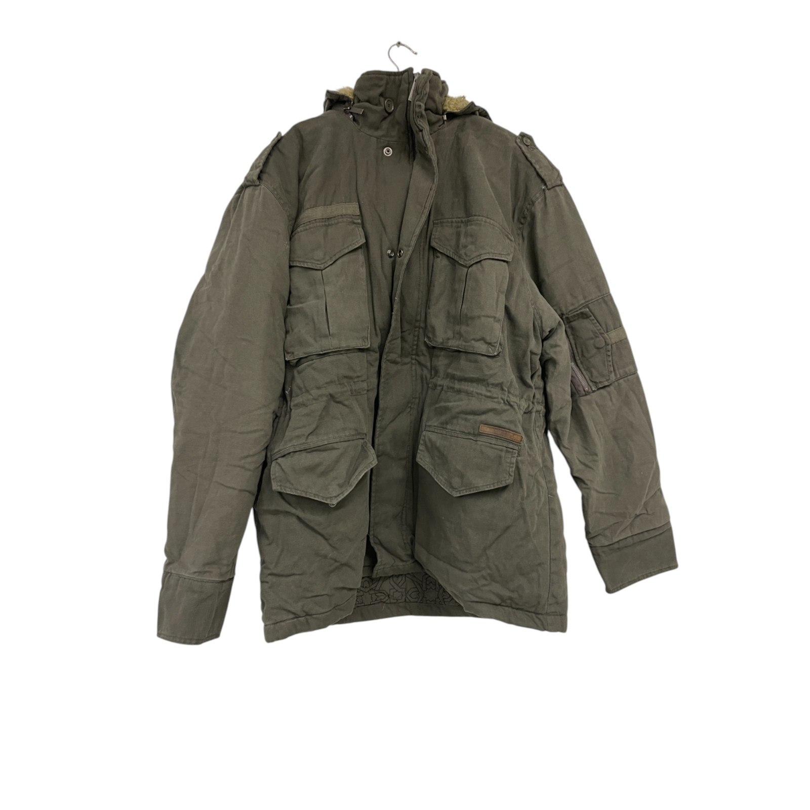 Marc Ecko Military Jacket Mens XL Dusty Olive Green Snap Detachable Hood NWT