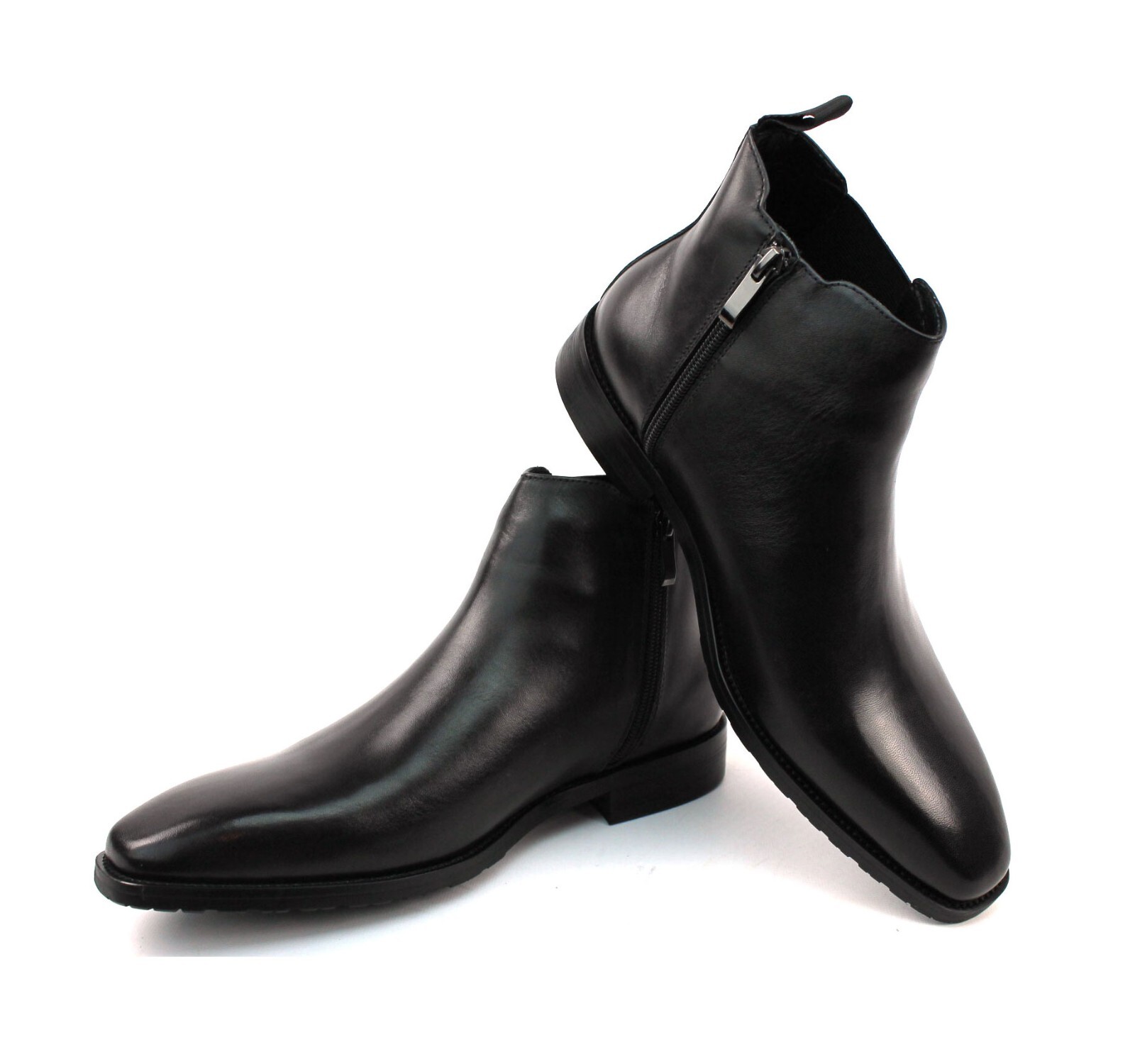 Men’s Exclusive Genuine Leather Solid Black Almond Toe Chelsea Boots Zipper AZAR