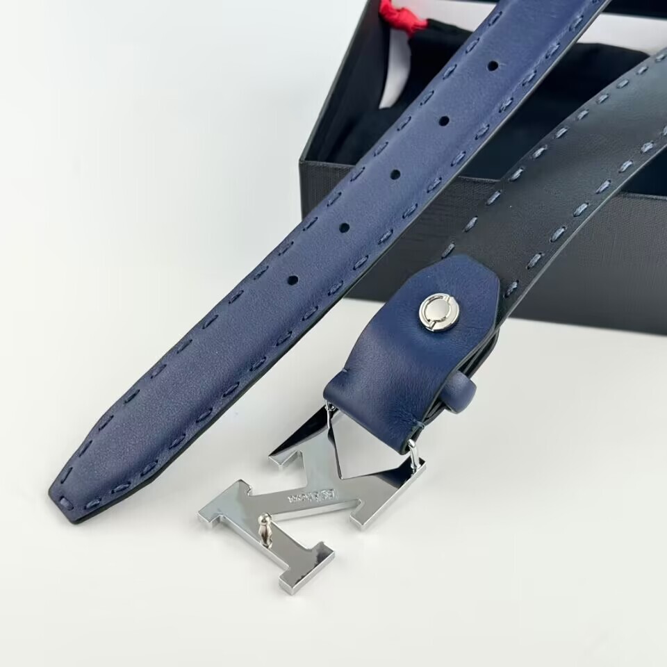 NEW KITON BELT 100% LEATHER BLUE/BIACK MEN’S “K” BELT