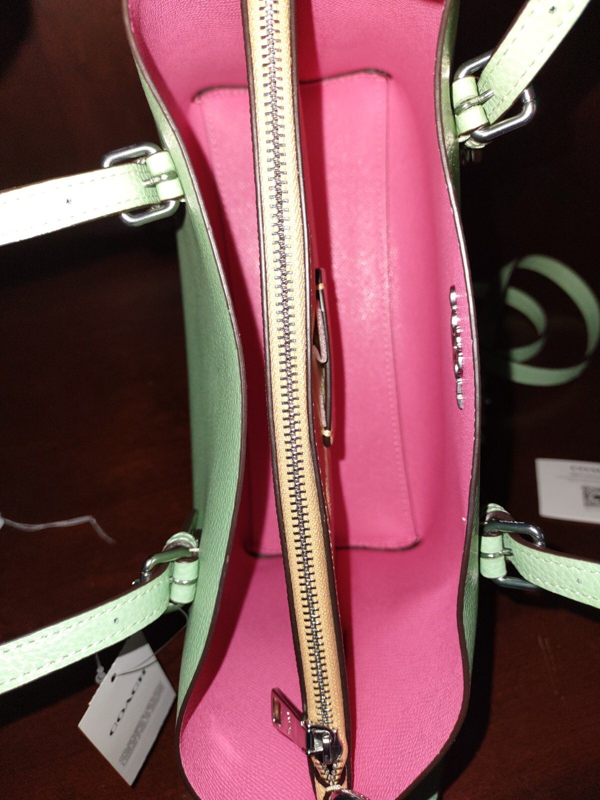 Coach New C4084 Mollie 25 Double Face Pebbled Leather Tote Bag Crossbody Green