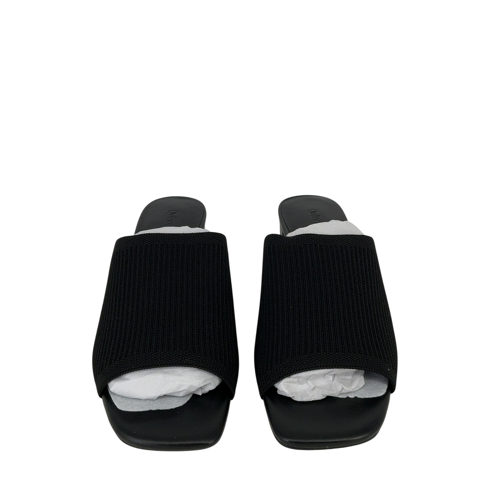 Quince Women Italian Leather & Eco Knit Heeled Mule Black Shoes 10