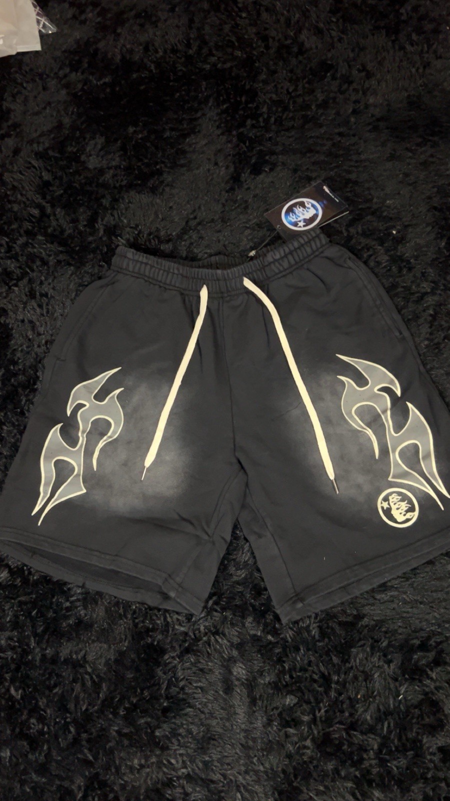 HELLSTAR Men’s Black Cotton Sweat Shorts Graphic Logo Print Drawstring XL