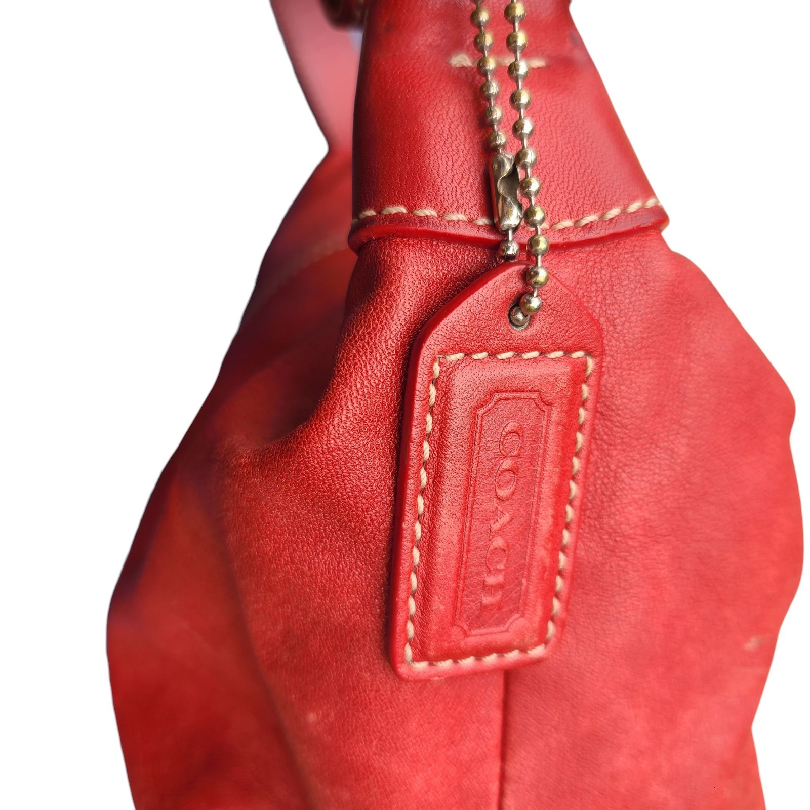 Coach 9564 Y2K 2005 Red Leather Hobo Baguette Shoulder Bag Convertible Strap