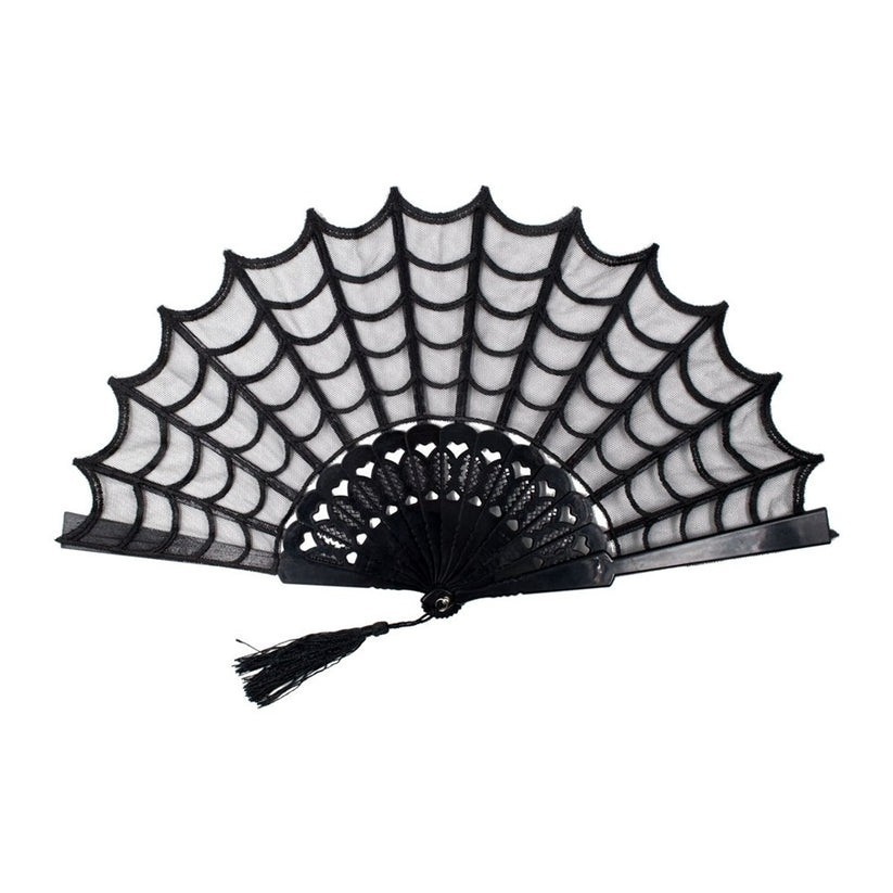 Kreepsville 666 Folding Fabric Bamboo Hand Fan Spiderweb Double Sided Halloween