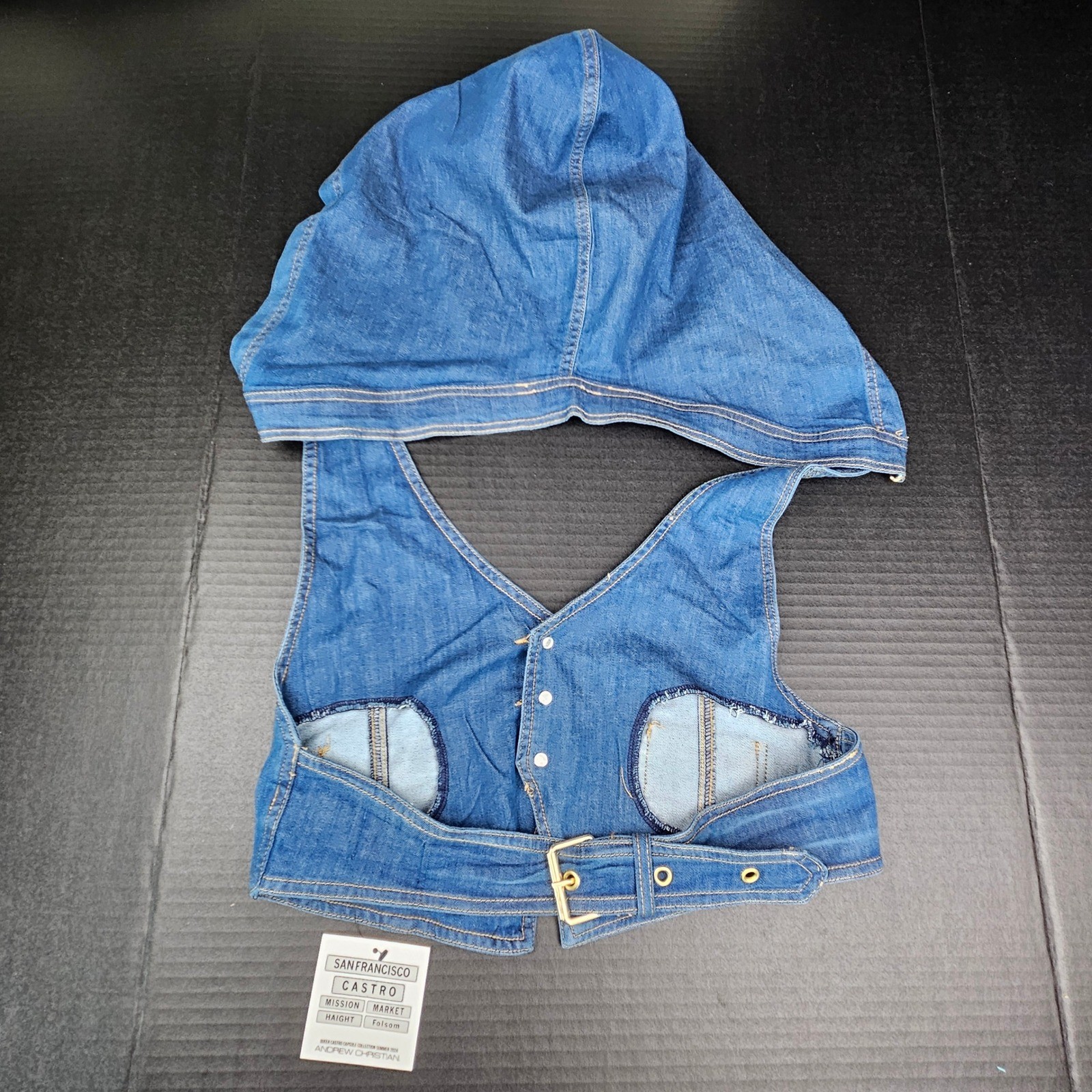 Andrew Christian Castro Denim Hood and Vest Set Blue Style 3306 Large NWT LGBTQ+