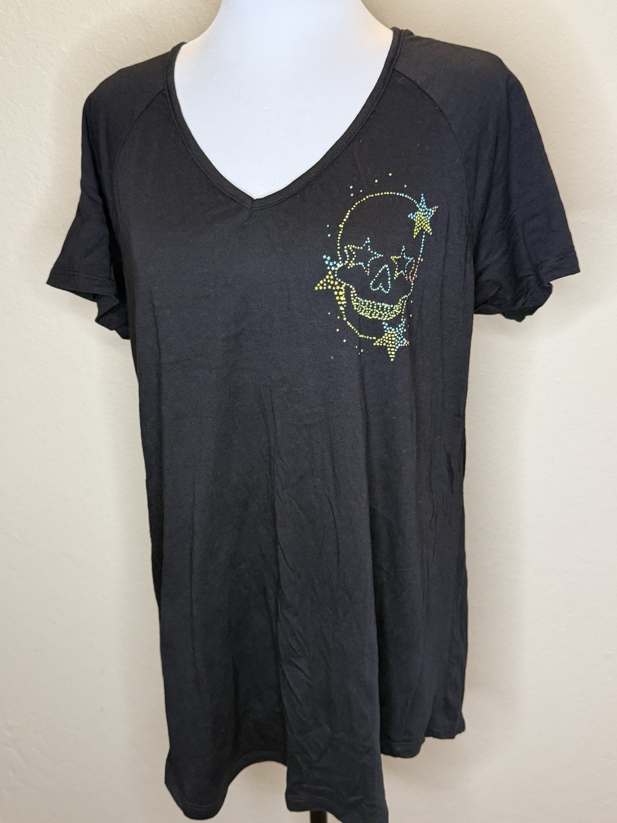 Torrid Active Top Black With Colorful Skull Open Back Size 2