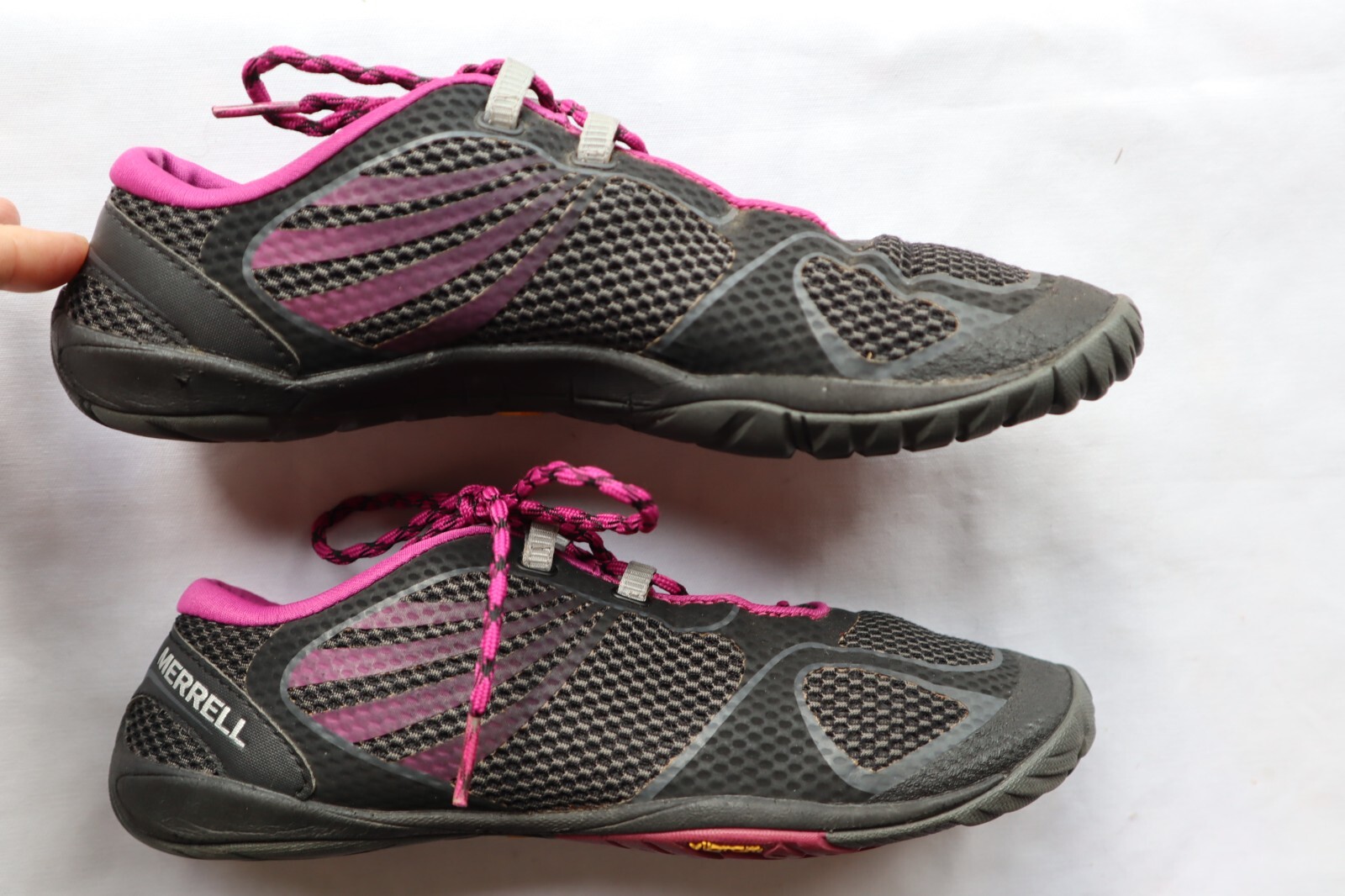 Black & Magenta Synthetic & Mesh MERRELL Pace Glove Laced Trail Running Shoes 9