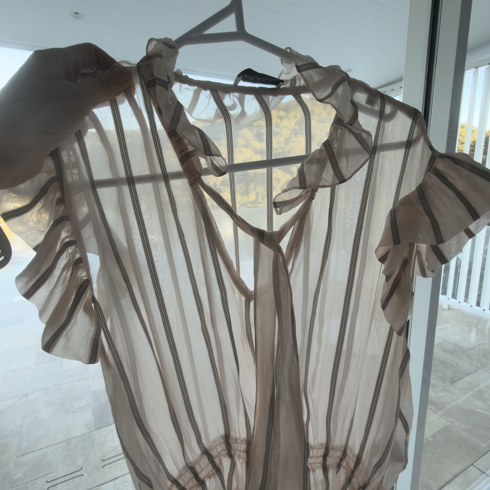 NWOT Sandro Pink Stripe Silk Ruffled Maki Midi Dress. Size 40. Stunning ✨