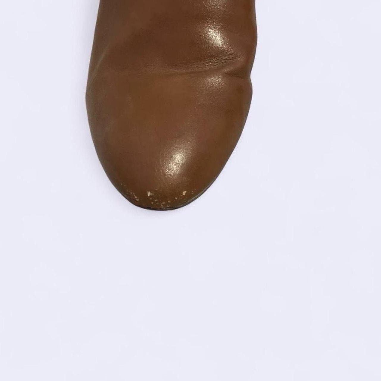 Brown Caramel Booties Block Heel Wood Texture Heel Stylish Ankle Boot Size 9 9.5