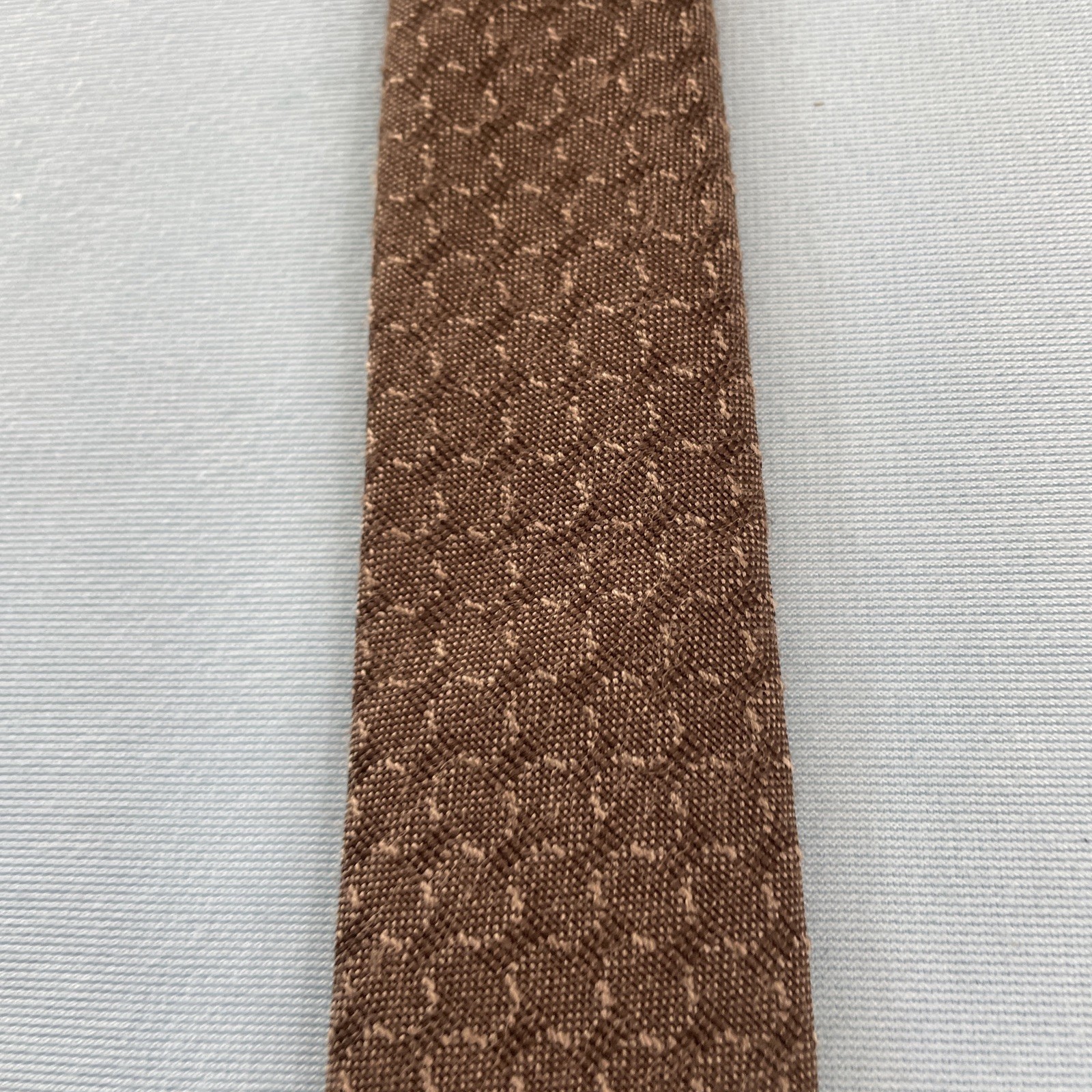 Vtg 60s Tie Wool Cotton Necktie Brown Woven MCM Deco Texture Cloth Cravat 2×53