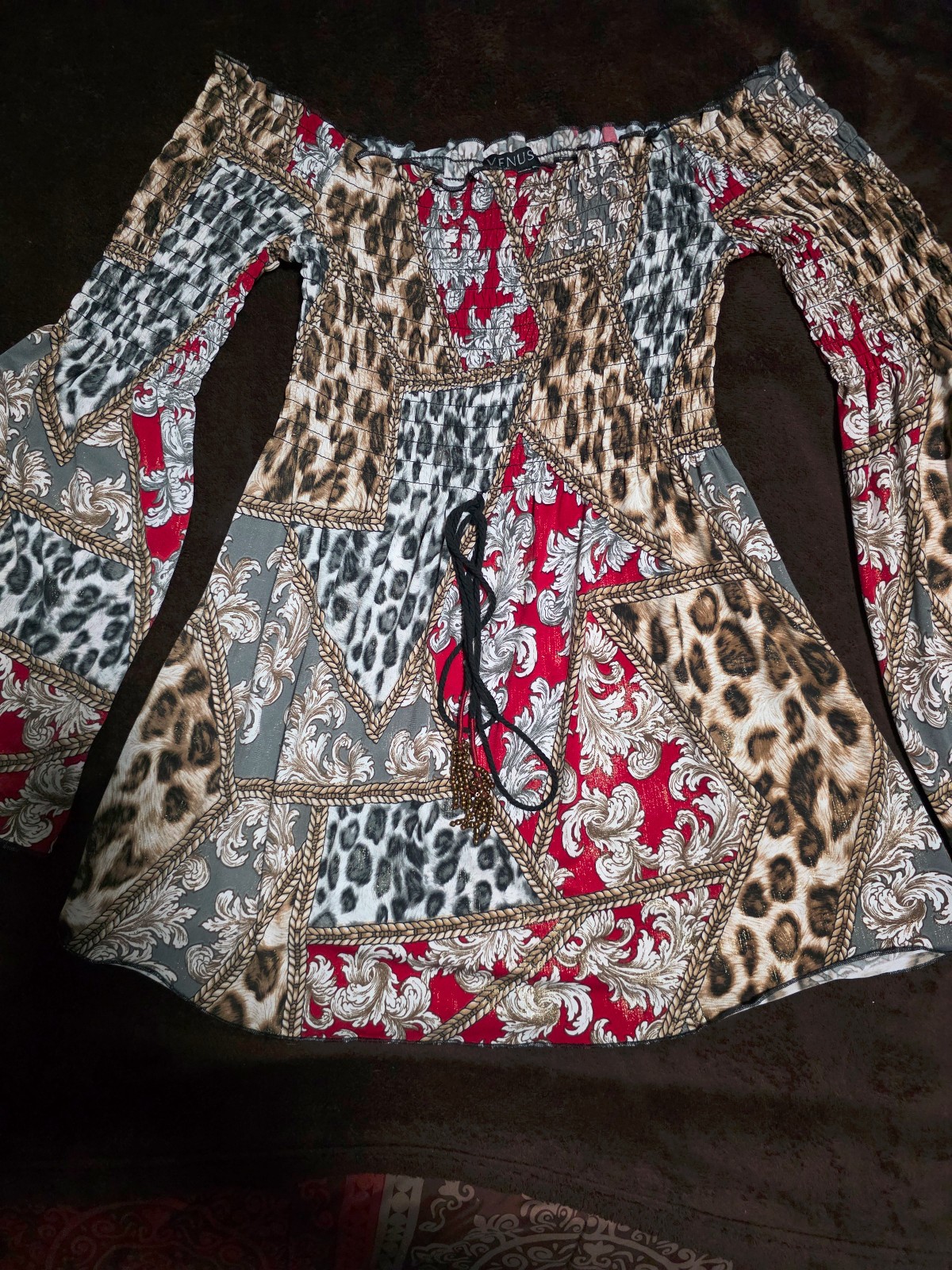 Venus patchwork mixed pattern leopard print with baroque floral pattern, Boho.