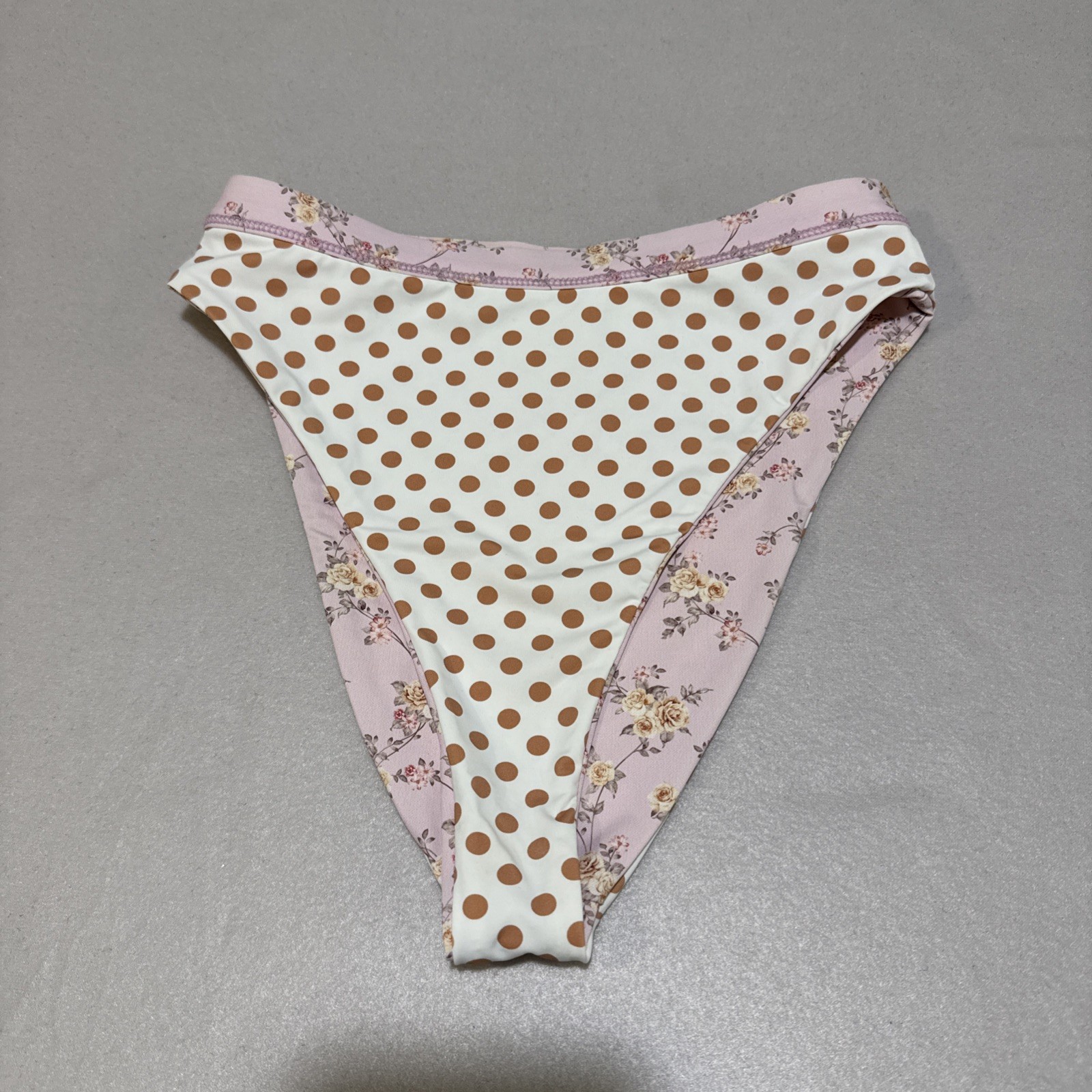 Dippin Daisy Women Swim Bottom Pink Floral/ Poka Dot Reversible High Waist Sz XS