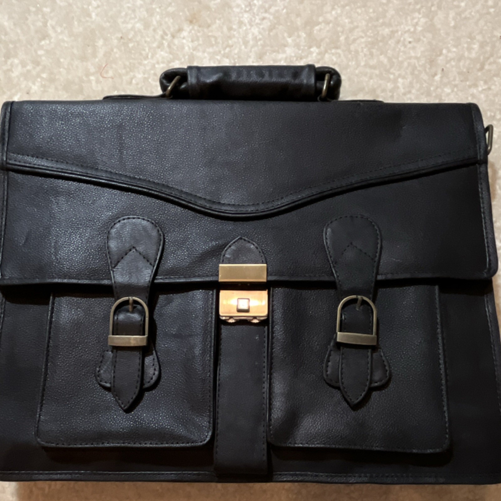 Leather bag with Buckle Zip Push Lock Detachable Strap Inner Outer Pockets