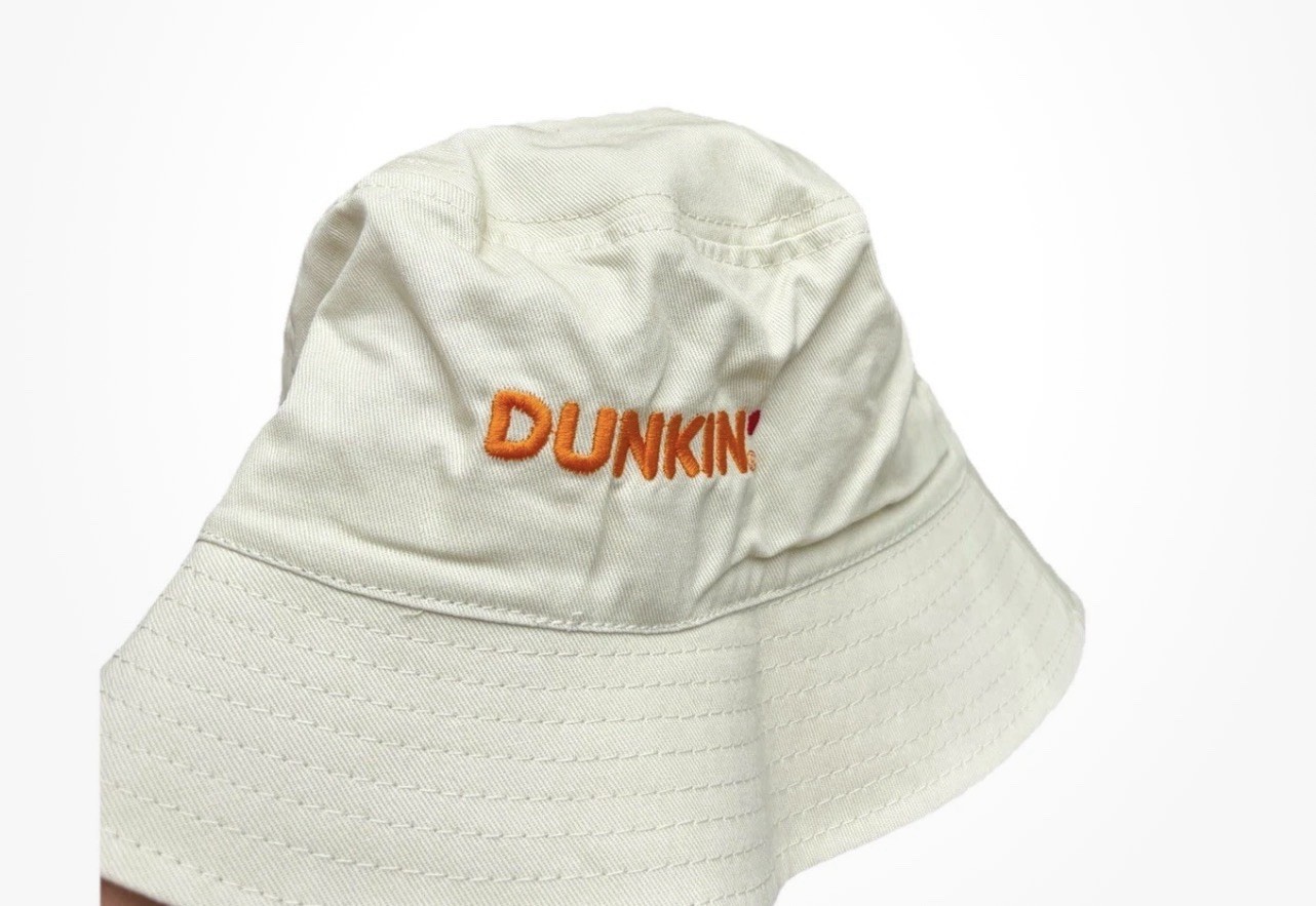 Dunkin Donuts Twill Beige Bucket Hat Iced Coffee And Donut Embroidered