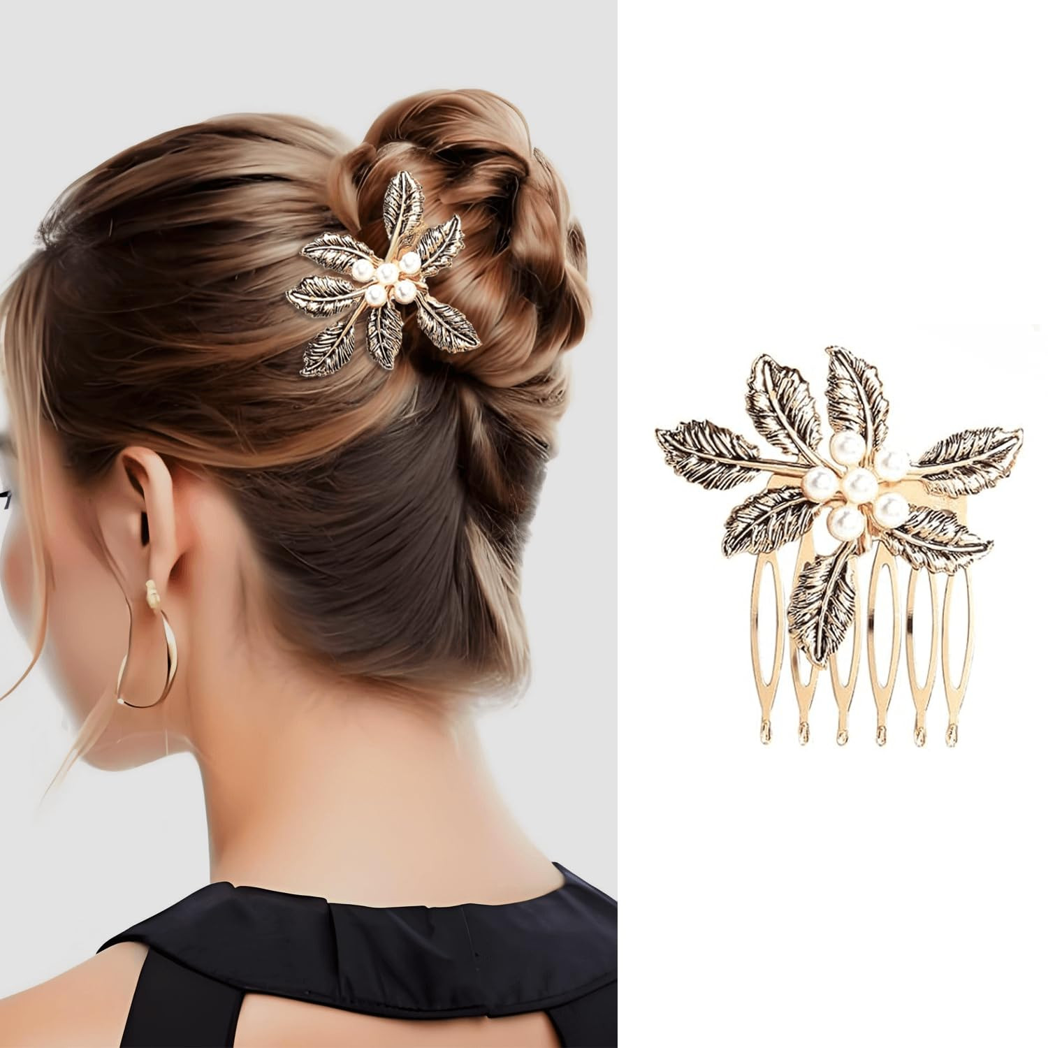6 Pack Vintage gold Hair Side Combs for Women Decorative,Butterfly Flower Leaf