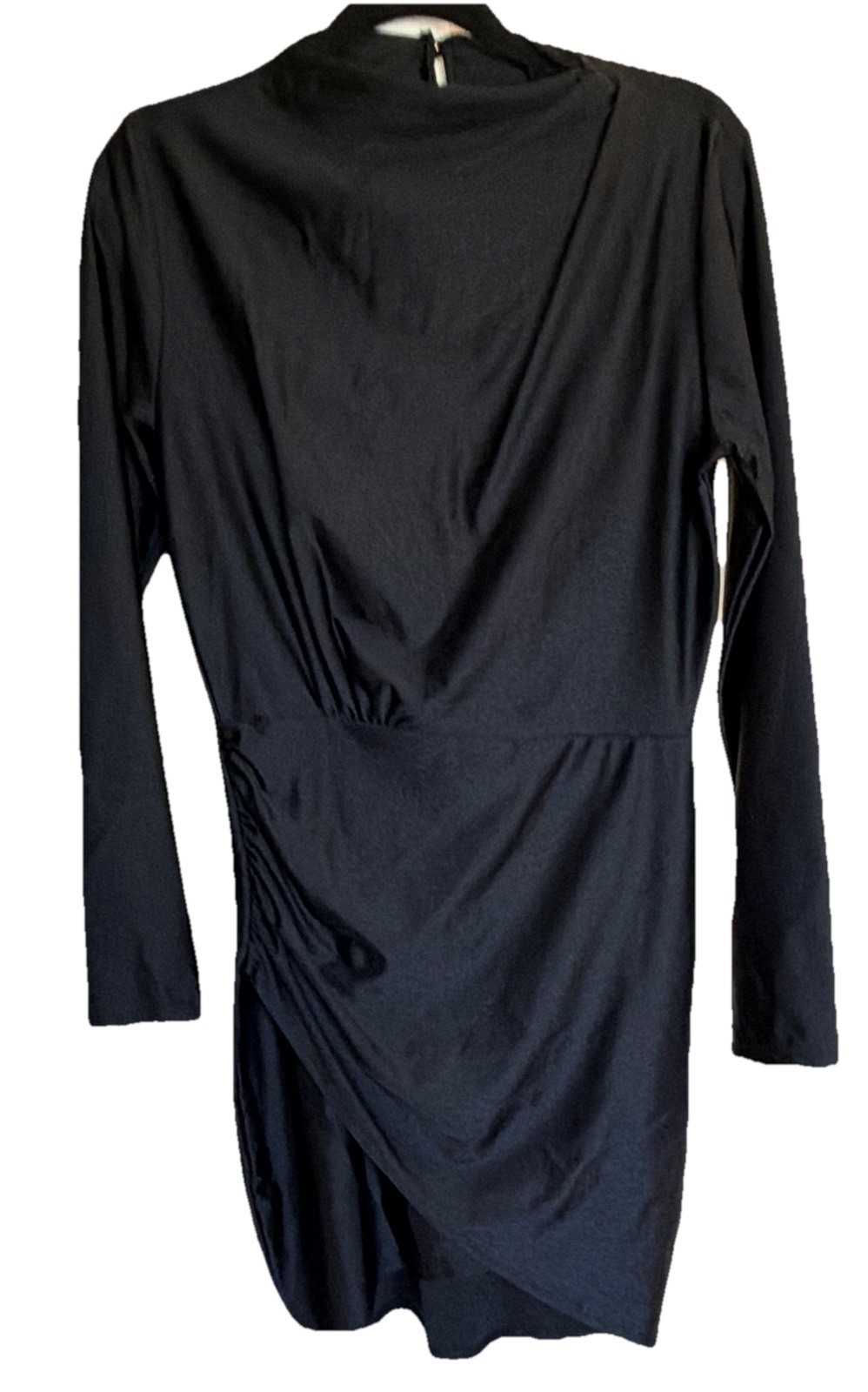 Olive Tree Women’s Black Solid Mock Neck Long Sleeve Sheath Belted Dress M