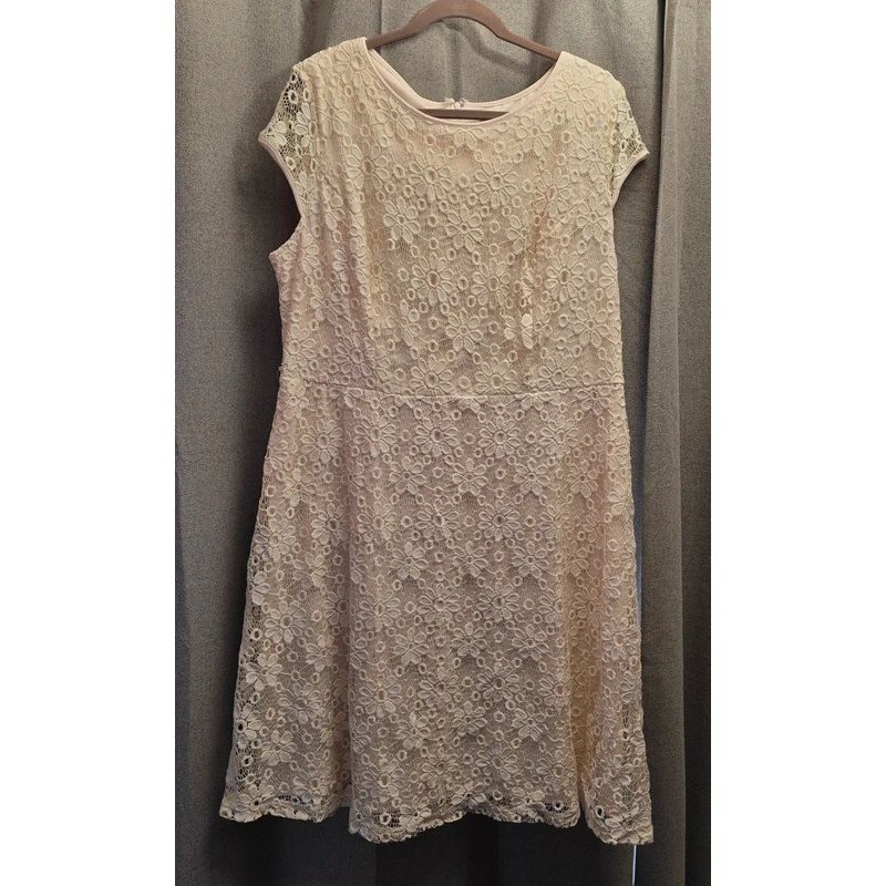 Dressbarn Women 20 Cream Floral Lace Cap Sleeve Knee Length Zipper Back Dress