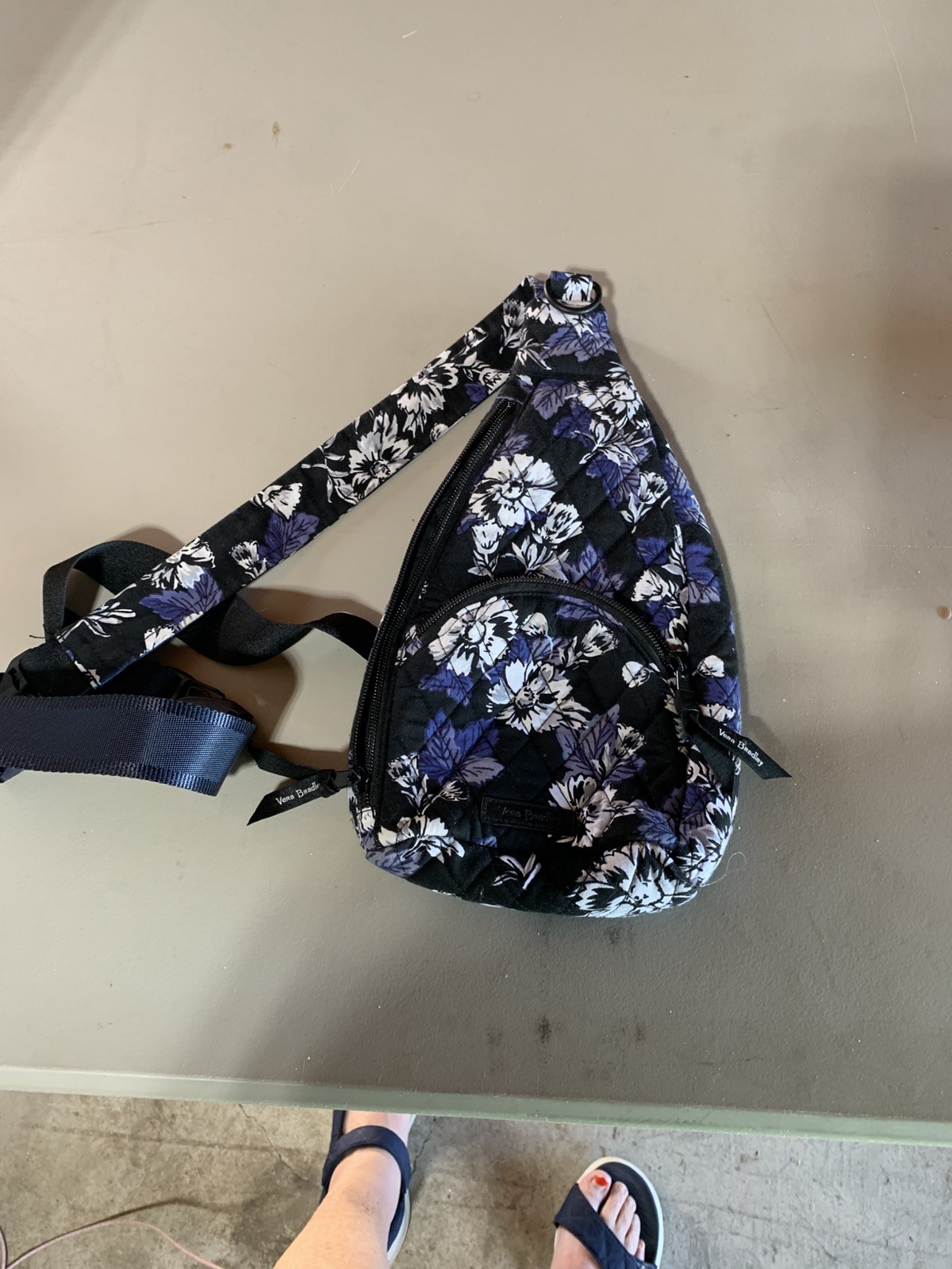 Vera Bradley Frosted Floral Sling Crossbody Bag Black Blue White