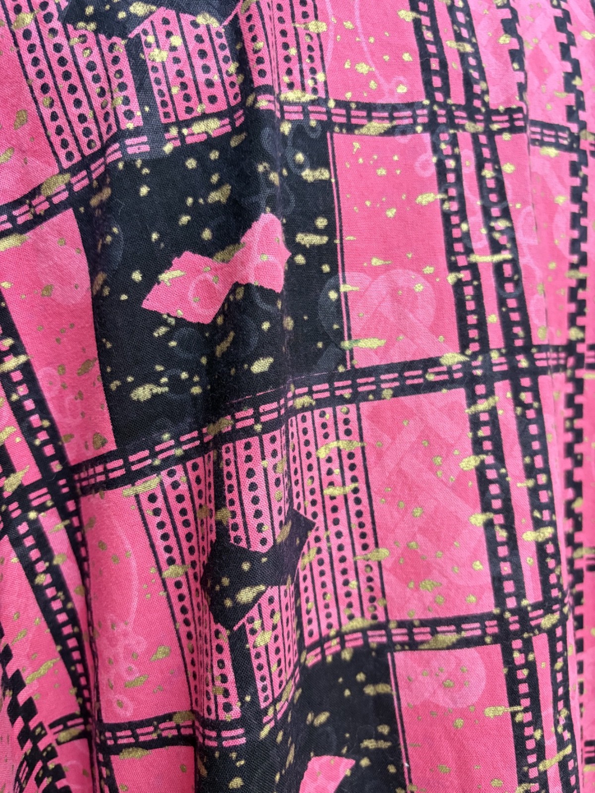 Vintage Miss Egypt Dress Middle Eastern Kaftan Pink Gold Print Ethnic Cotton OS