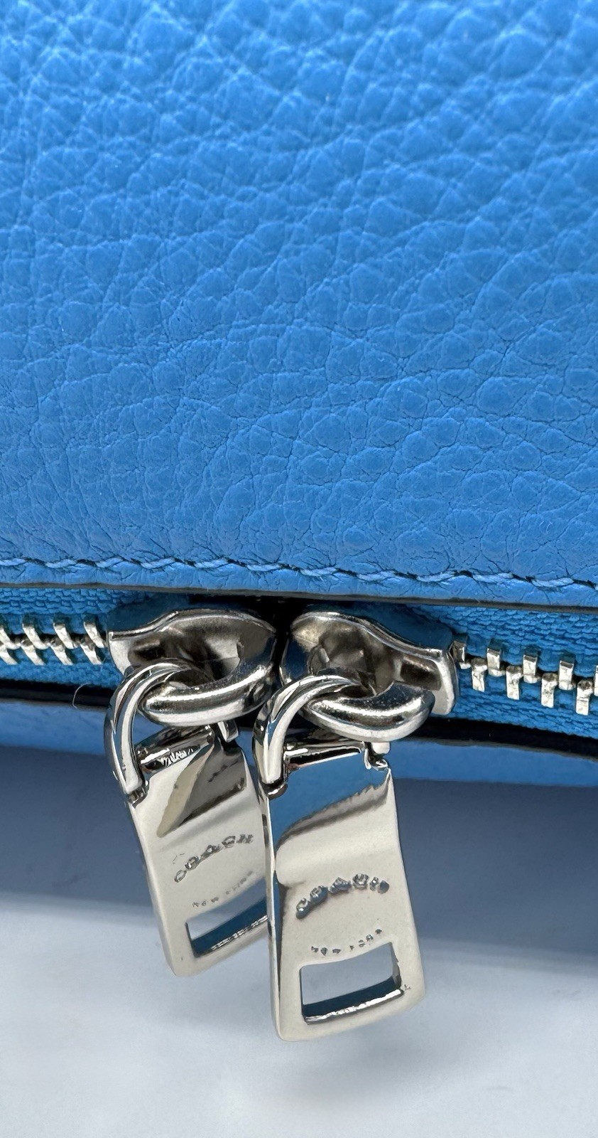 Coach Pebbled Leather Celeste Cornflower Blue Shoulder Bag Crossbody Strap NWT