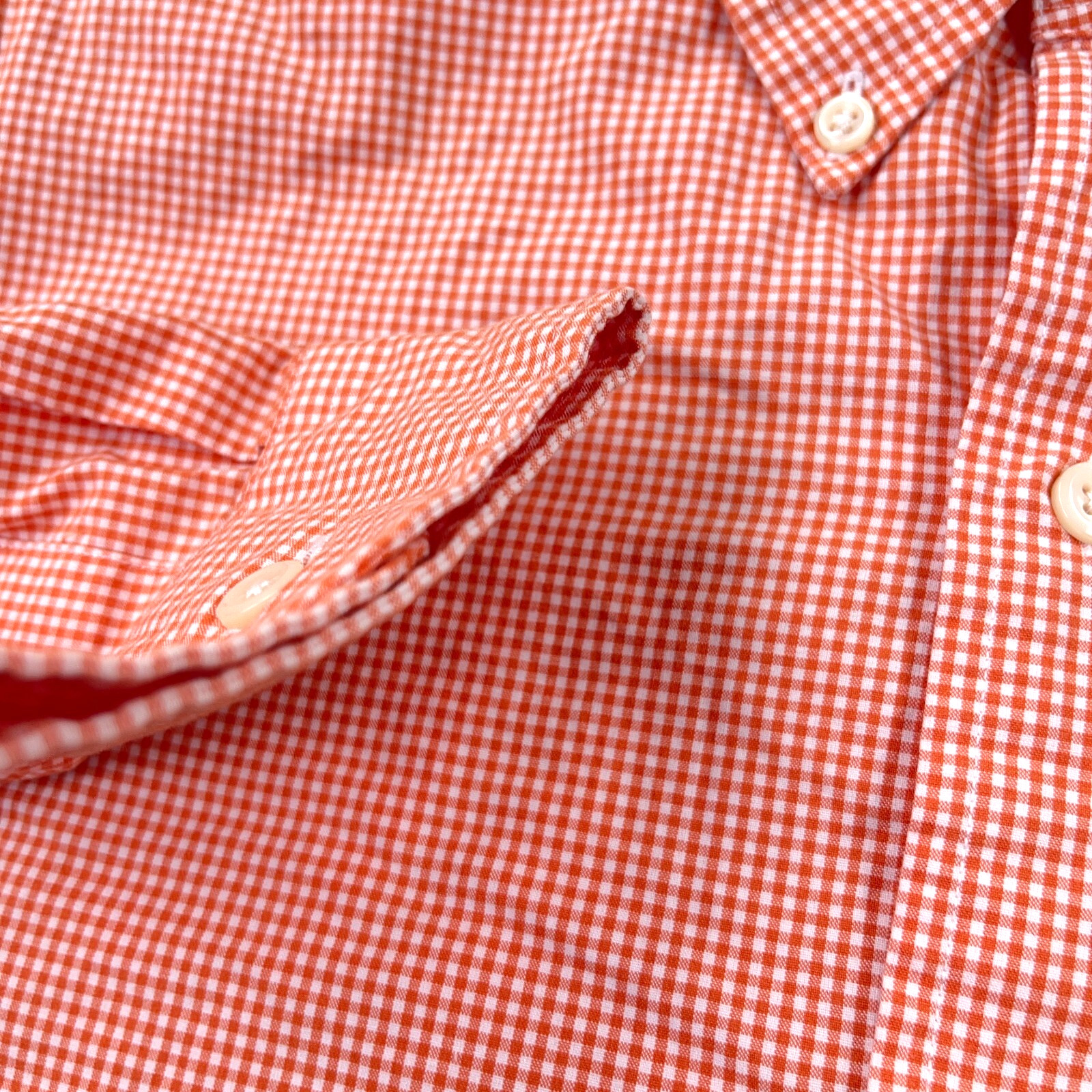 Ralph Lauren Shirt Men Medium Orange Button Up Custom Fit Gingham Poplin Dress