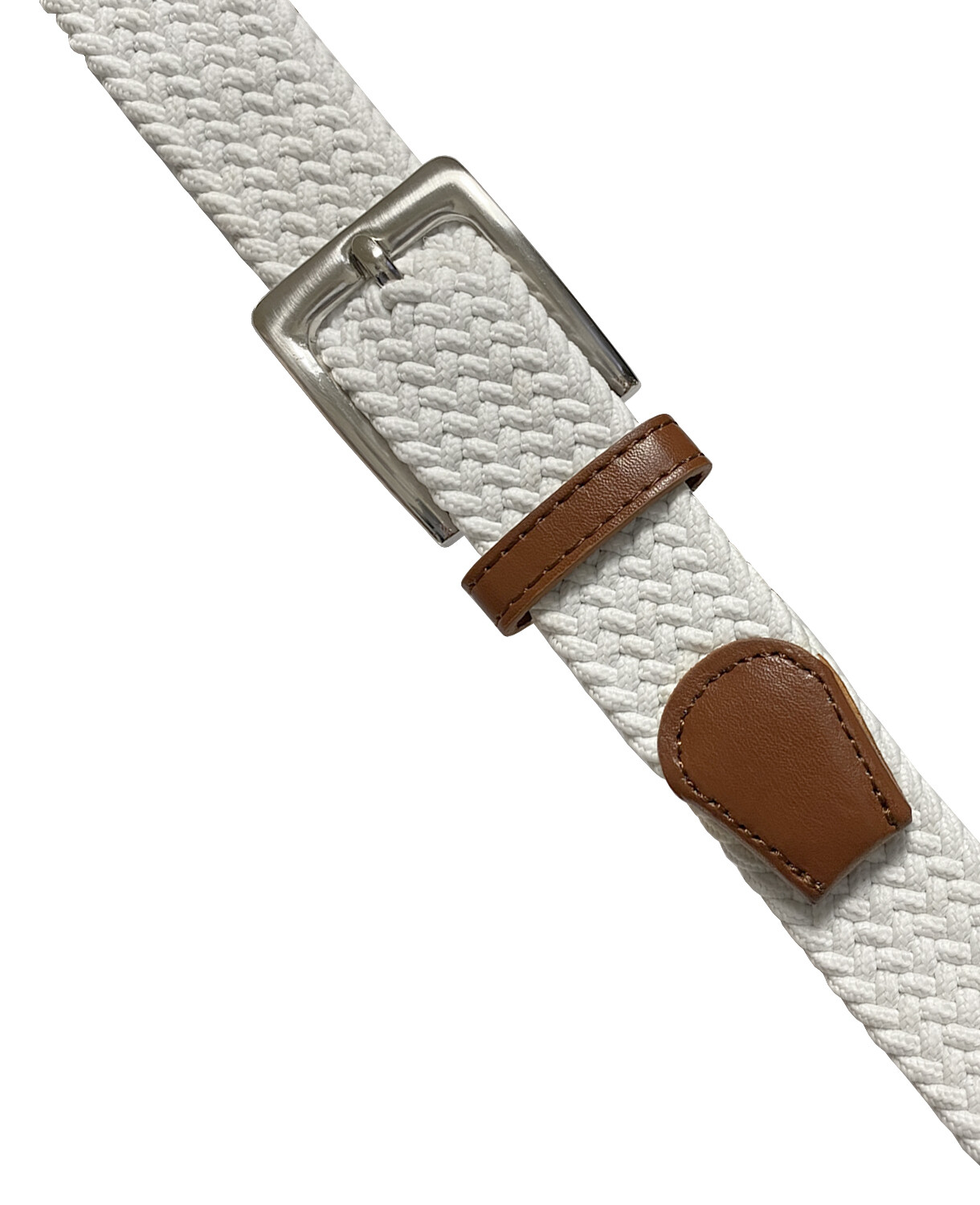 White Stretch Belt Braided Elastic Casual Weave Canvas Fabric Woven Belt 1-3/8″