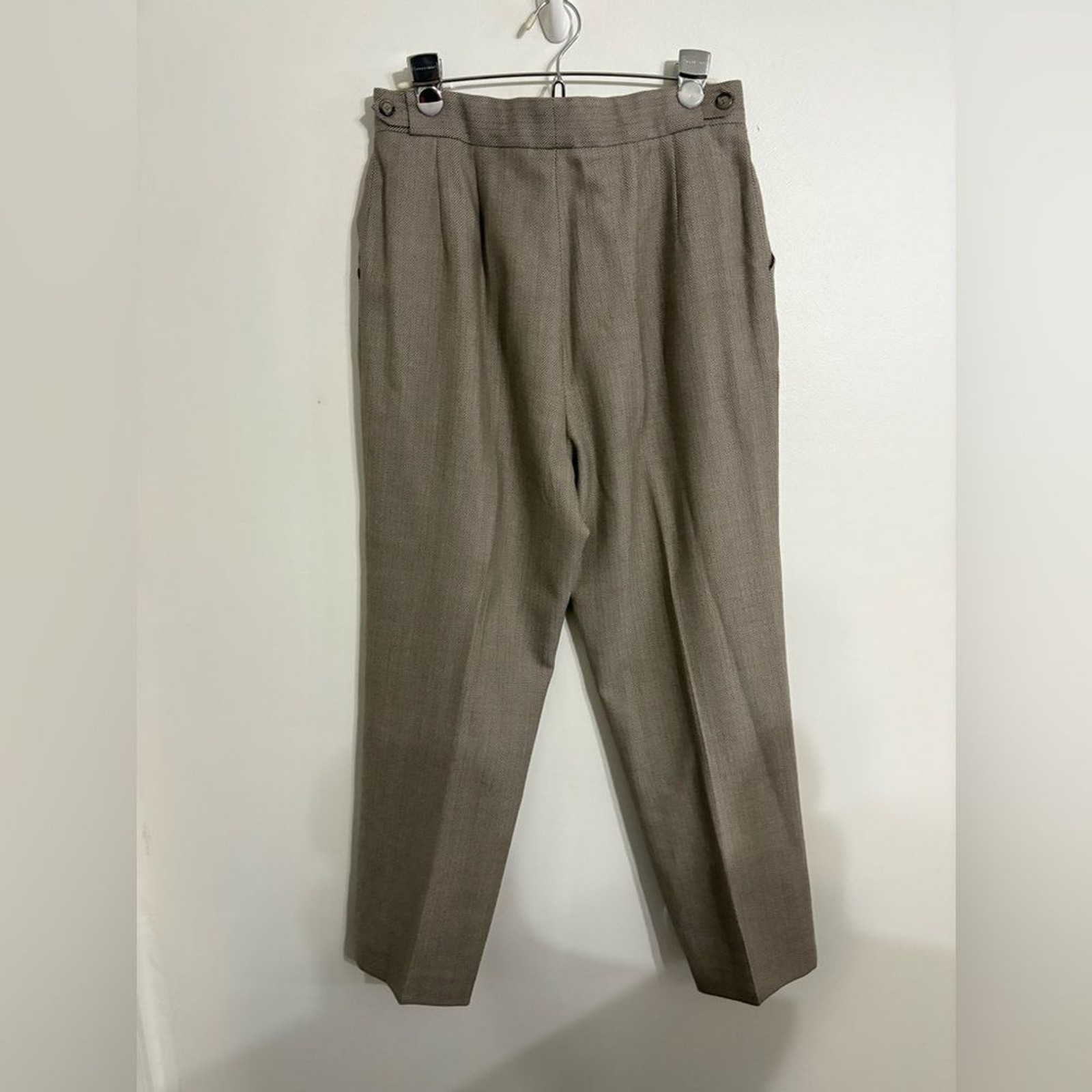 Harvé Benard Sport 100% Wool Beige Herringbone 2-Piece Pant Suit SIZE 12
