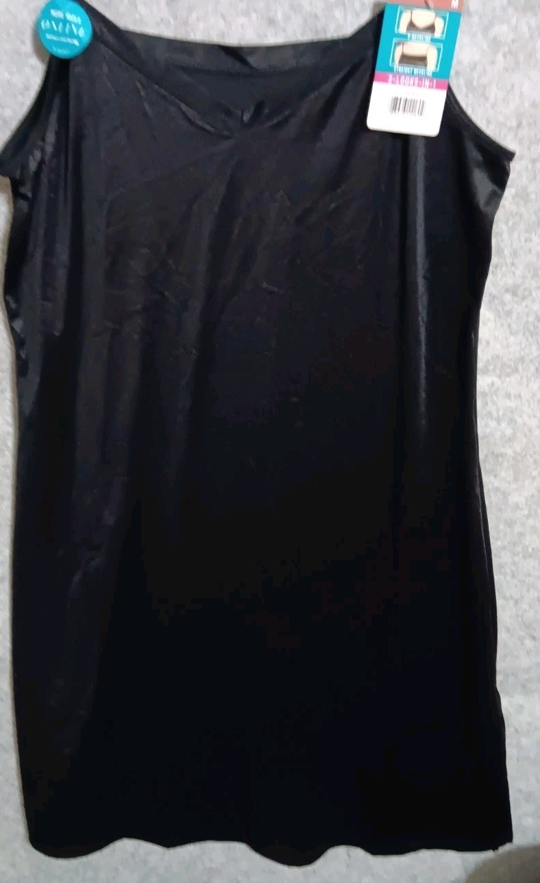 Vanity Fair Radiant Collection Womens Full Slip 2 in 1 Spin Dress Slip Black NWT