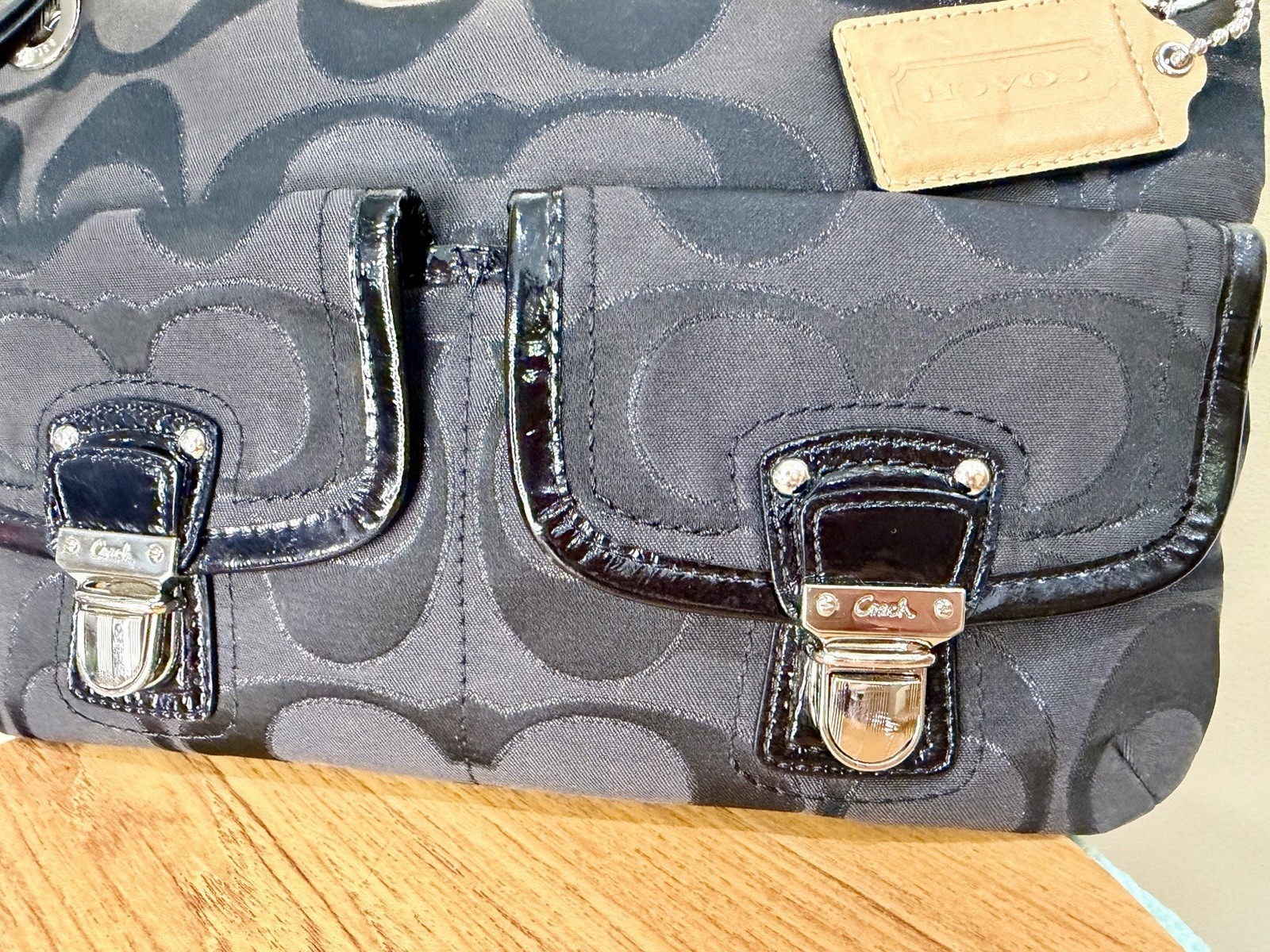 Y2K Coach 12984 Black Signature Jacquard Shoulder Crossbody Bag Detachable Strap