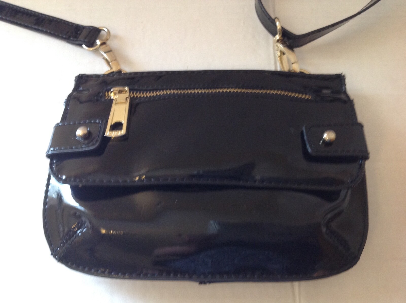 Steve Madden PU Synthetic Leather Crossbody Bag Shoulder Purse Shinny Black