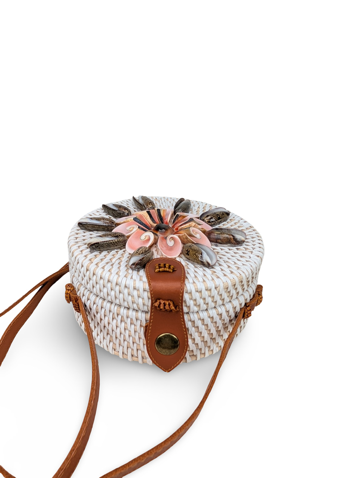 Wicker Crossbody Bag, Shell Floral Bag, Boho Beach Bag, Natural Shell Bag