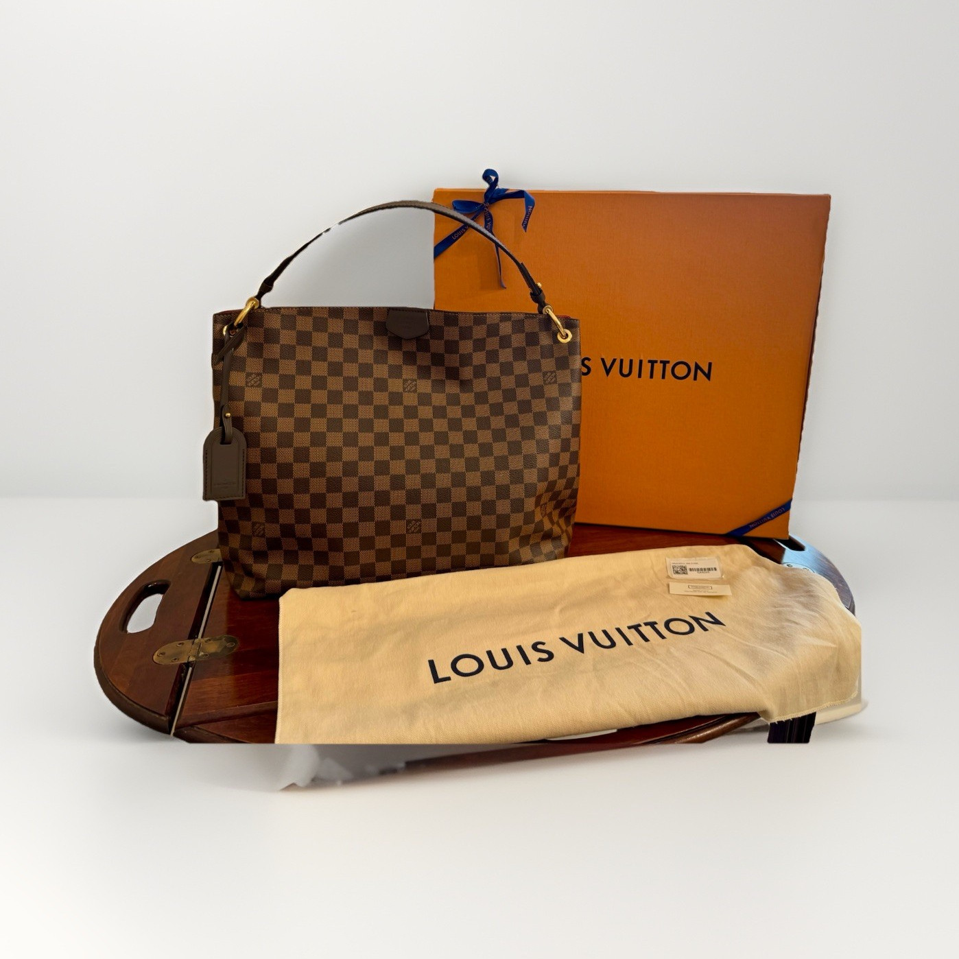 Louis Vuitton Graceful MM Damier Brown Shoulder Bag w/ Box Dust Bag Tag