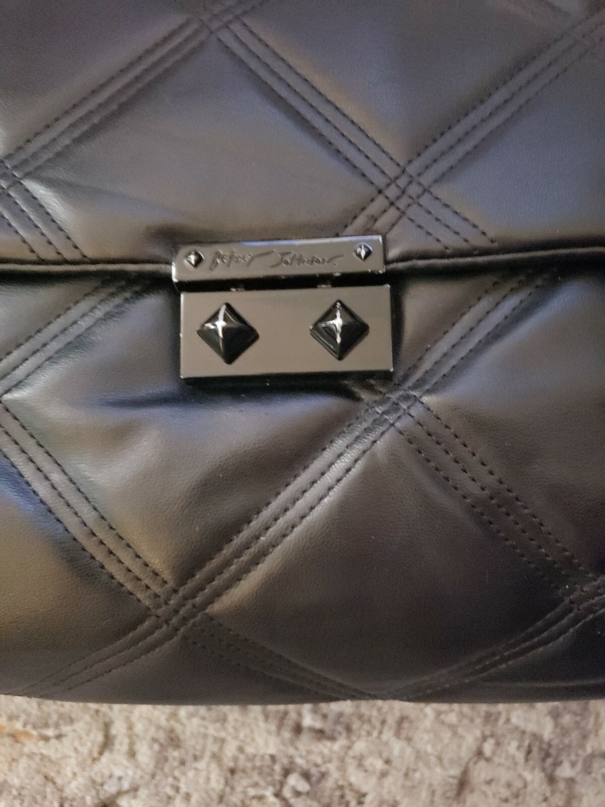 Betsey Johnson XO Phoebe Nylon Shoulder Bag Quilted chain strap Black