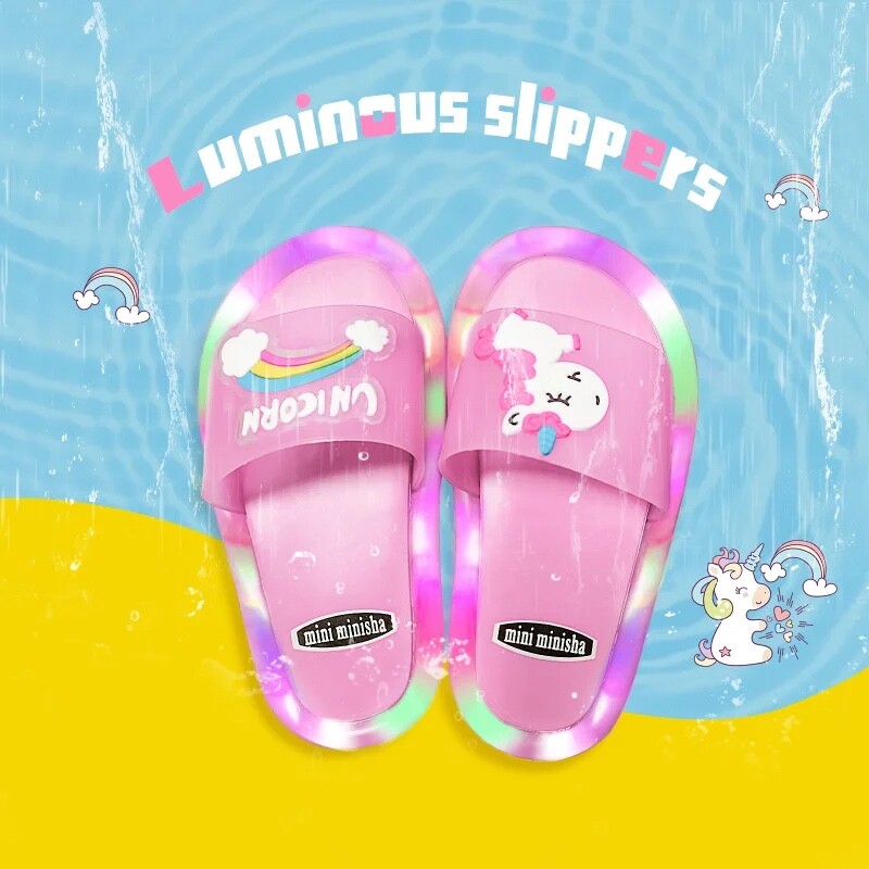 Luminous Children’s Slippers Unicorn Crystal Sparkling Lights Boys and Girls