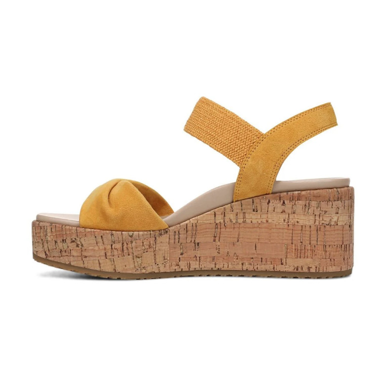 Vionic’s Darla Espadrille Wedge Sandal, Amber Yellow Suede
