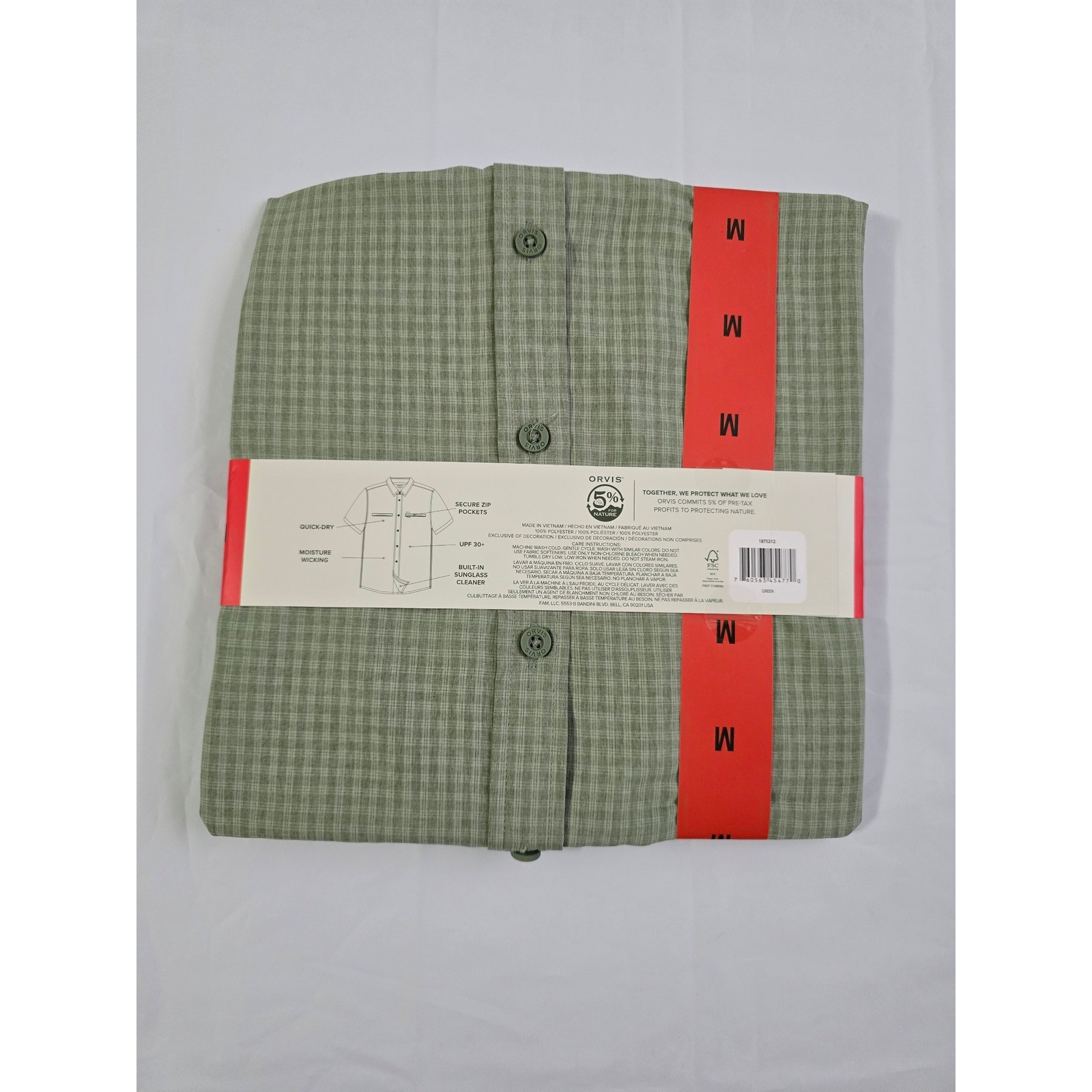 Orvis Mens Short Sleeve Tech Shirt Green Plaid UPF 30+ Quick Dry Medium NWT