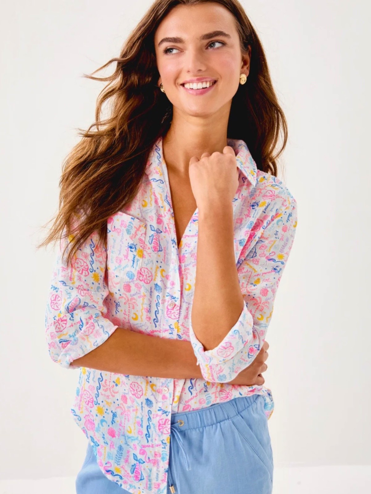 Lilly Pulitzer NWT Sea View Button Down Top Summer Serenade Size L,XL,XXL