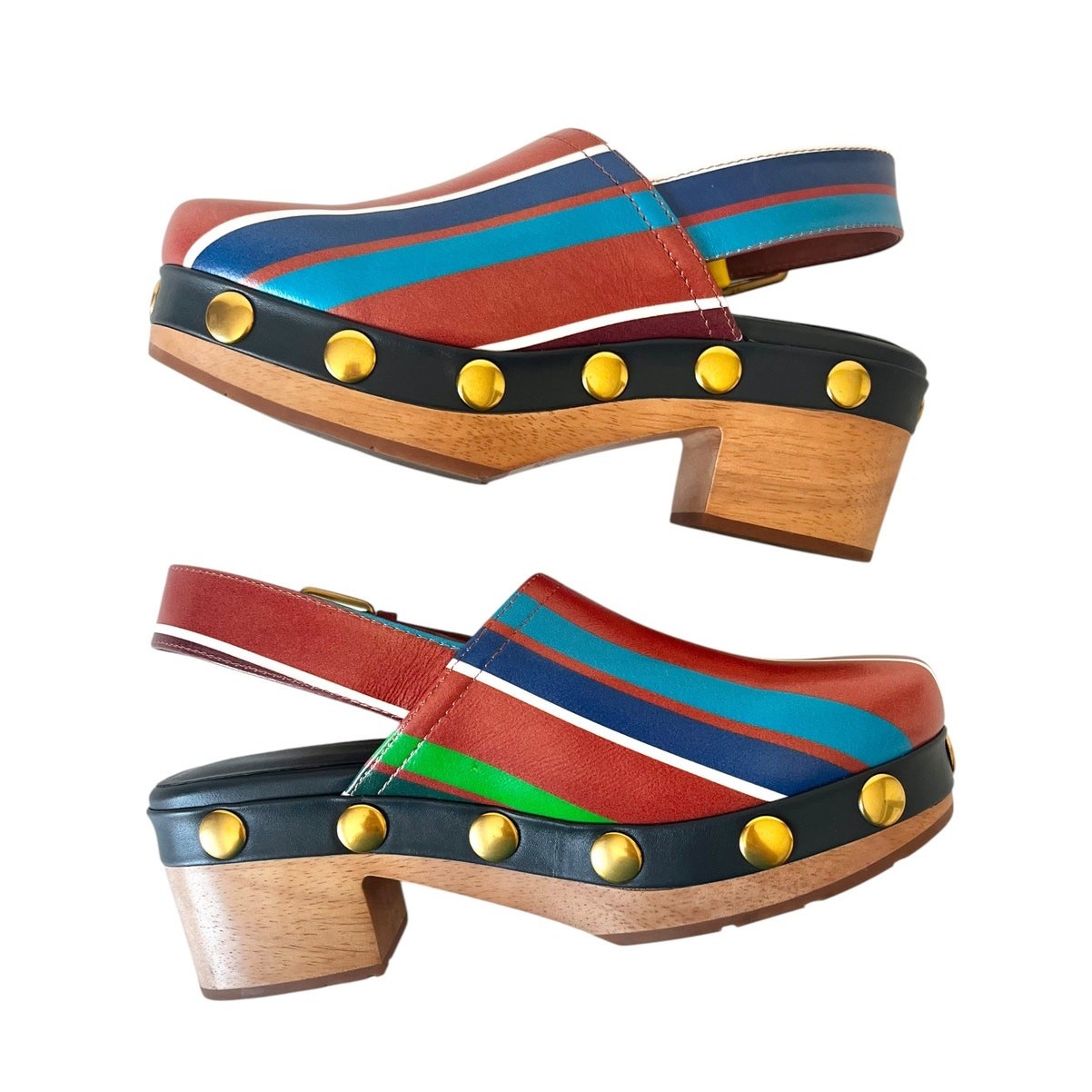 Charlotte Stone Jona Kite Stripe Multi Color Wood Platform Slingback Clog Size 6