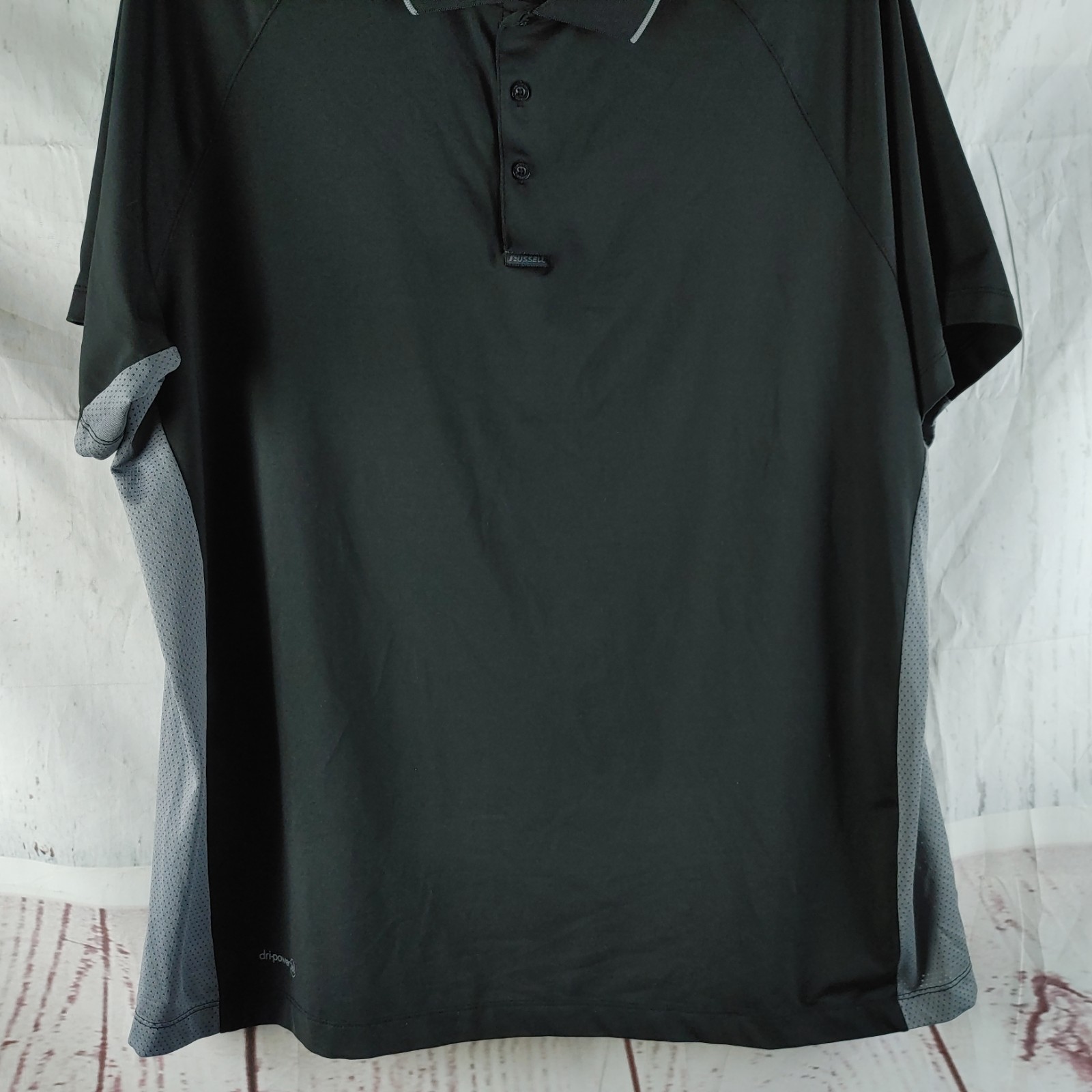 Russell Athletic Dri-Power 360 Training Fit 2XL Black Gray Polo Shirt Mens